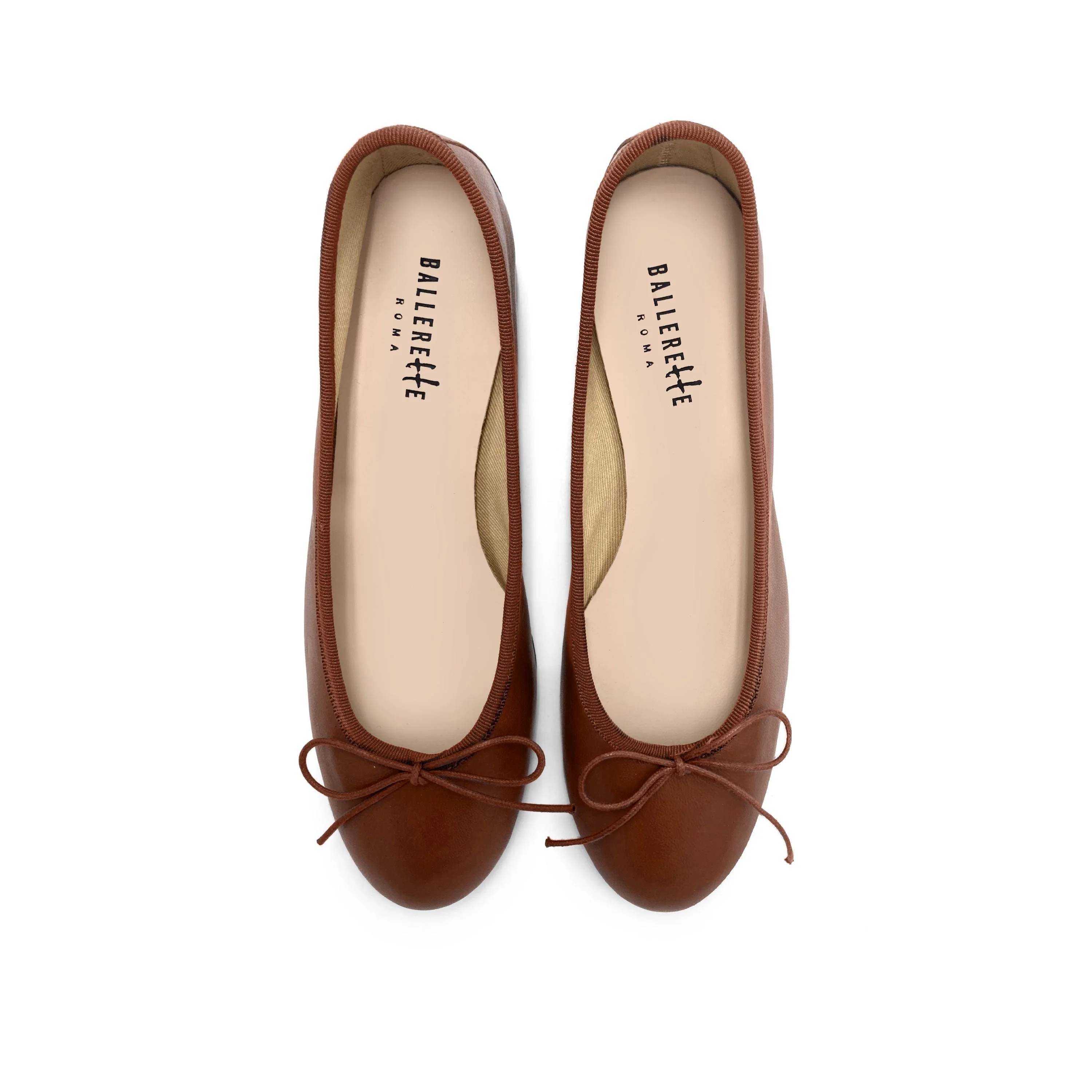 Brown leather ballet flats with heel - Image 2