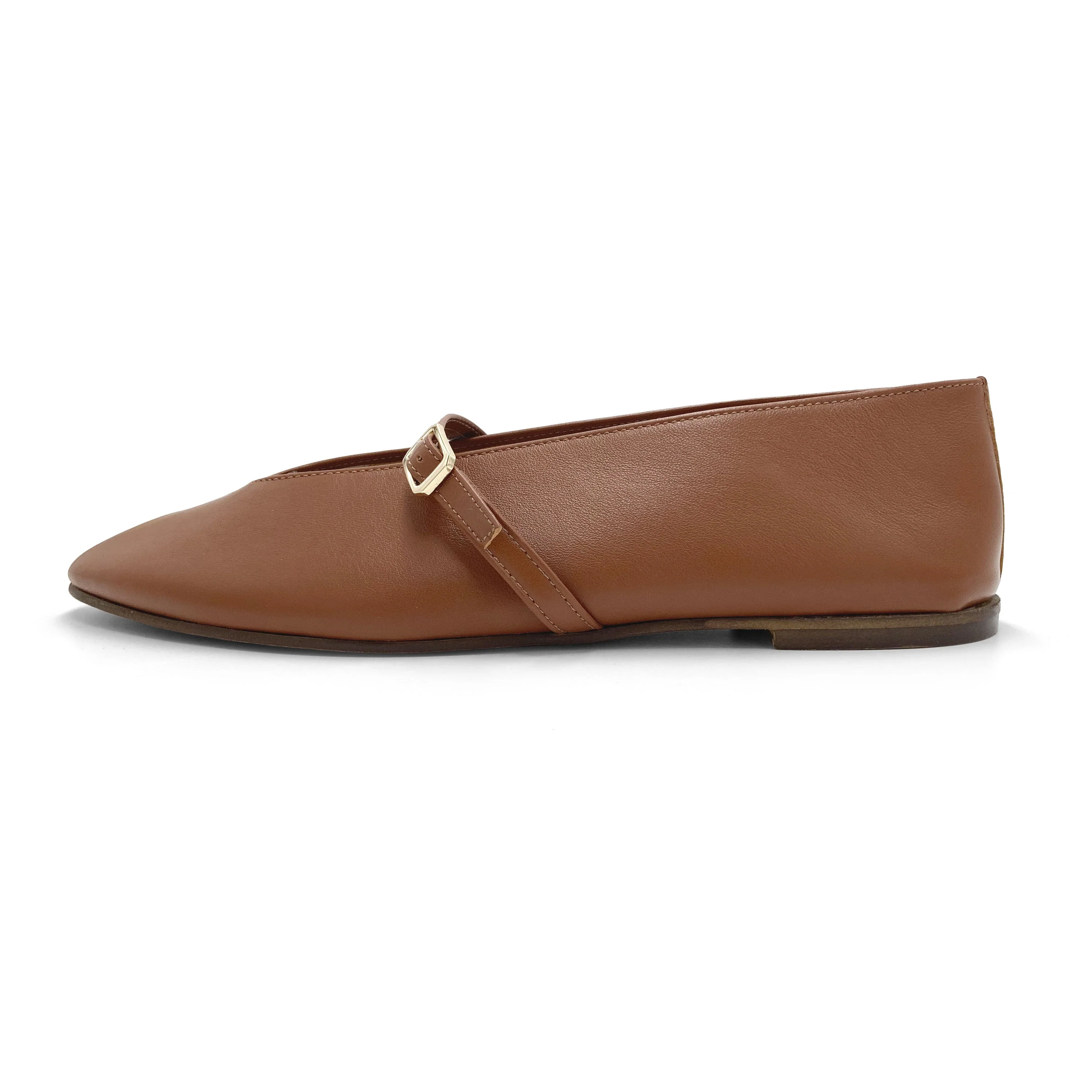 Brown leather ballet flats with V-cut and strap - Image 4
