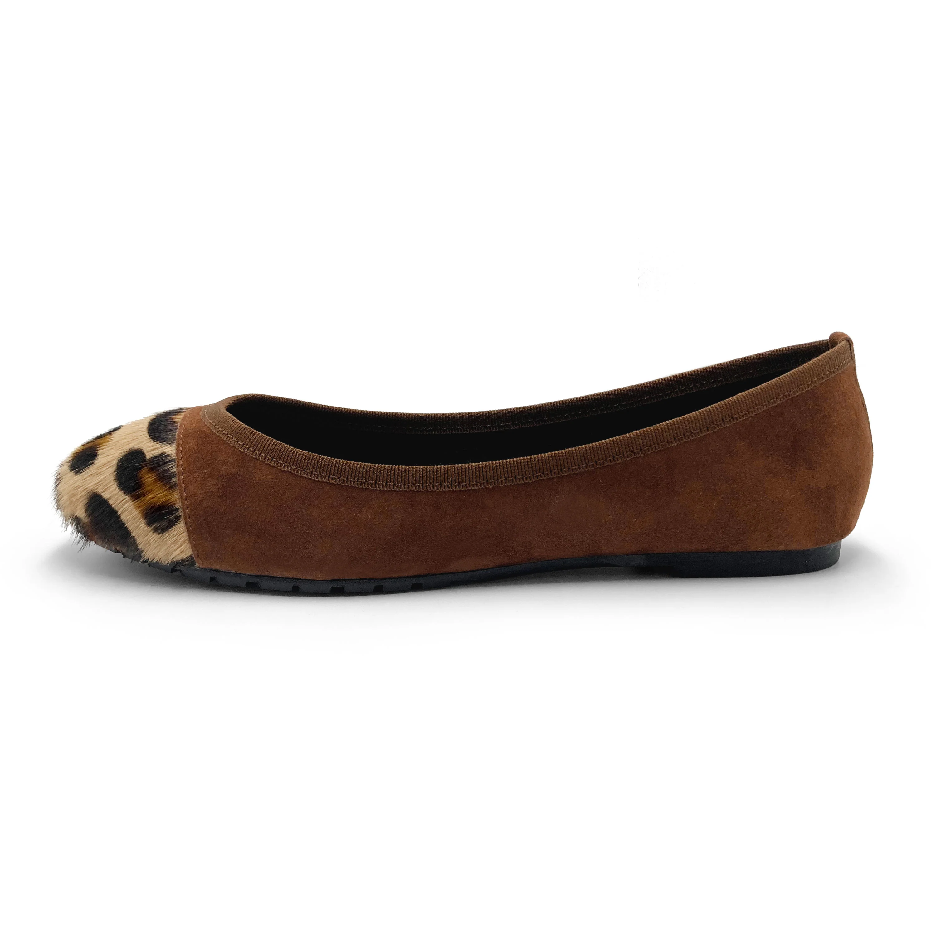 Brown suede ballet flats with animal print toe - Image 3