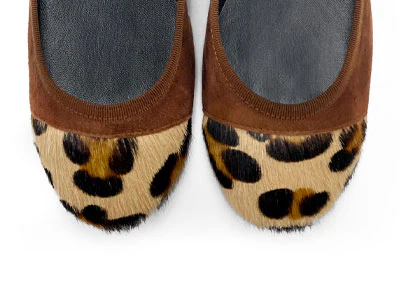 Brown suede ballet flats with animal print toe - Image 5