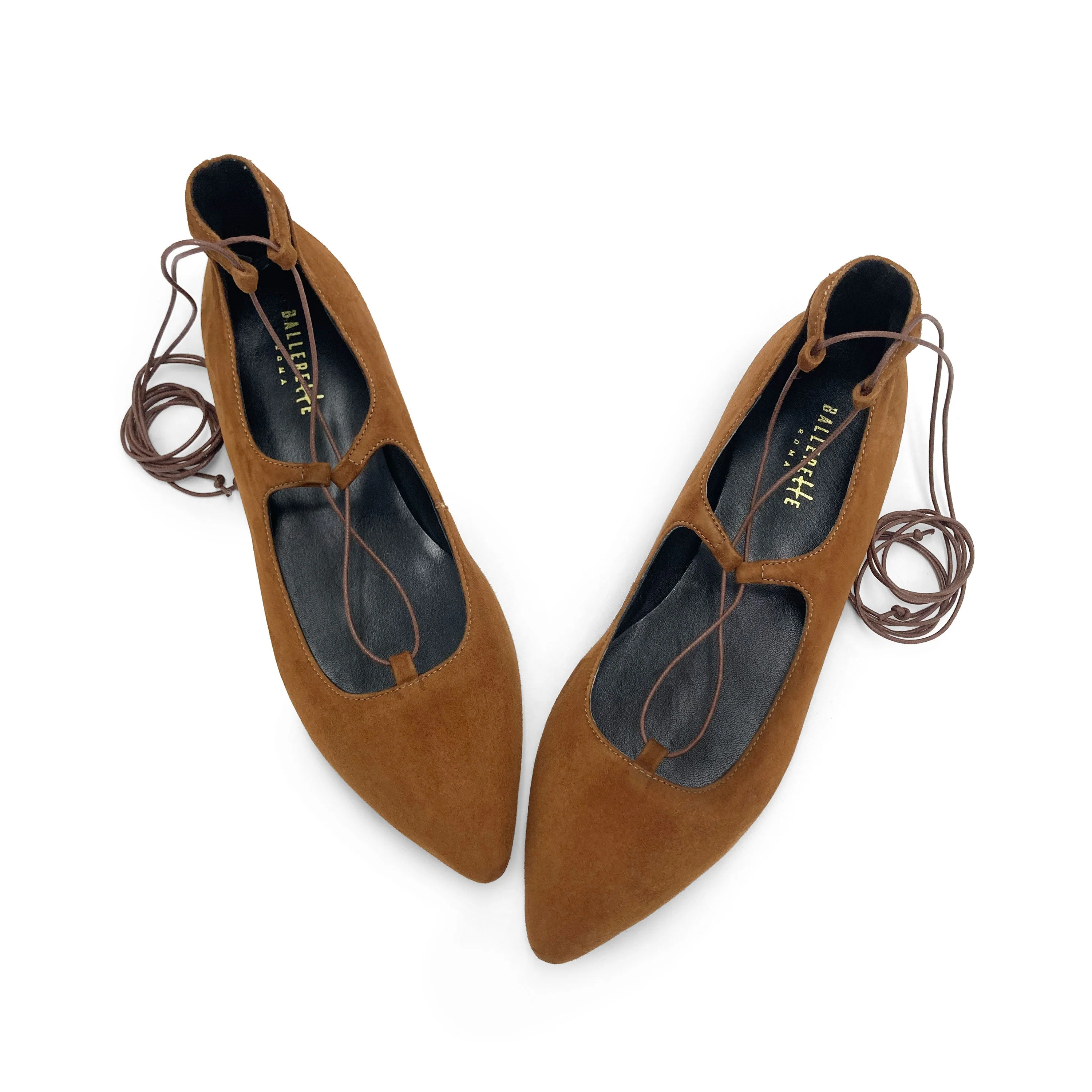 Brown suede ballet flats with straps - Image 2