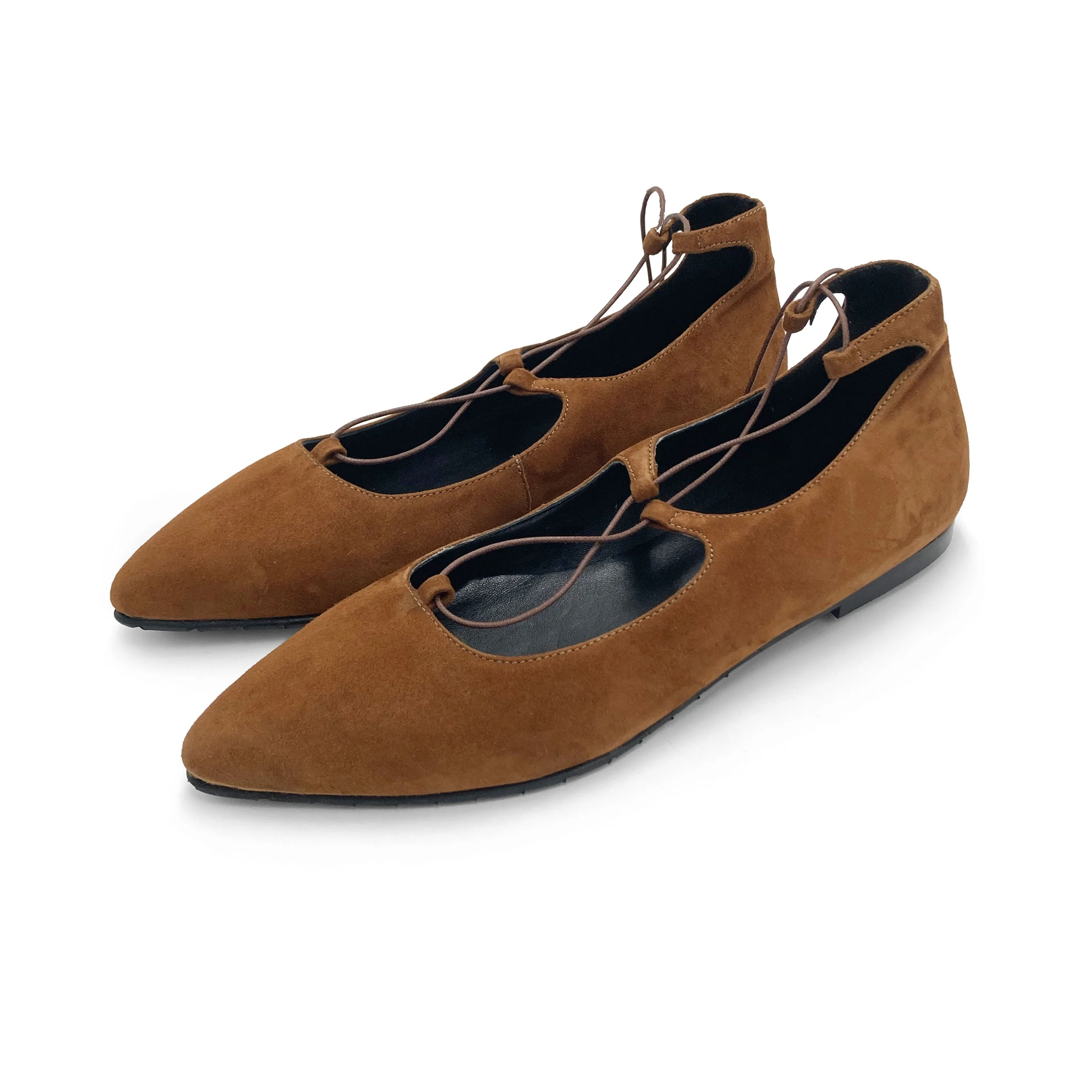 Brown suede ballet flats with straps - Image 5