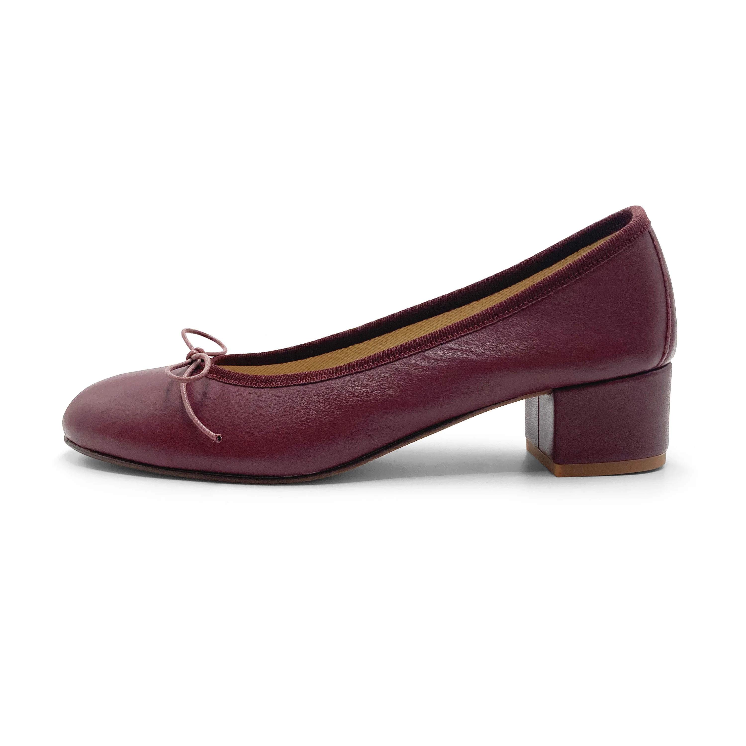 Burgundy leather ballet flats with heel - Image 5