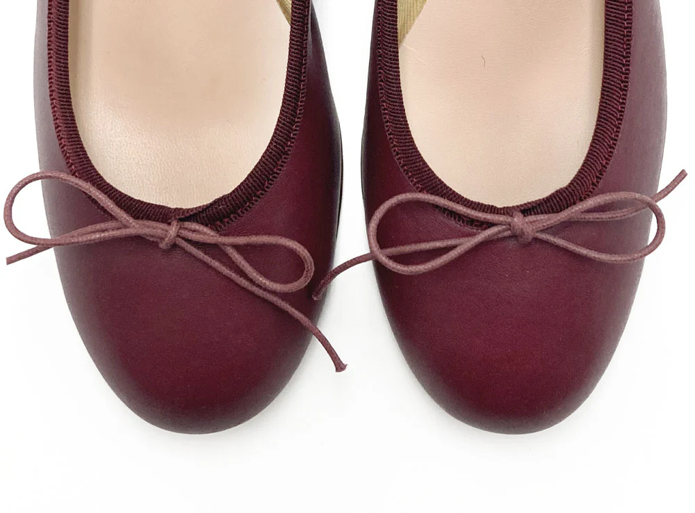 Burgundy leather ballet flats with heel - Image 6