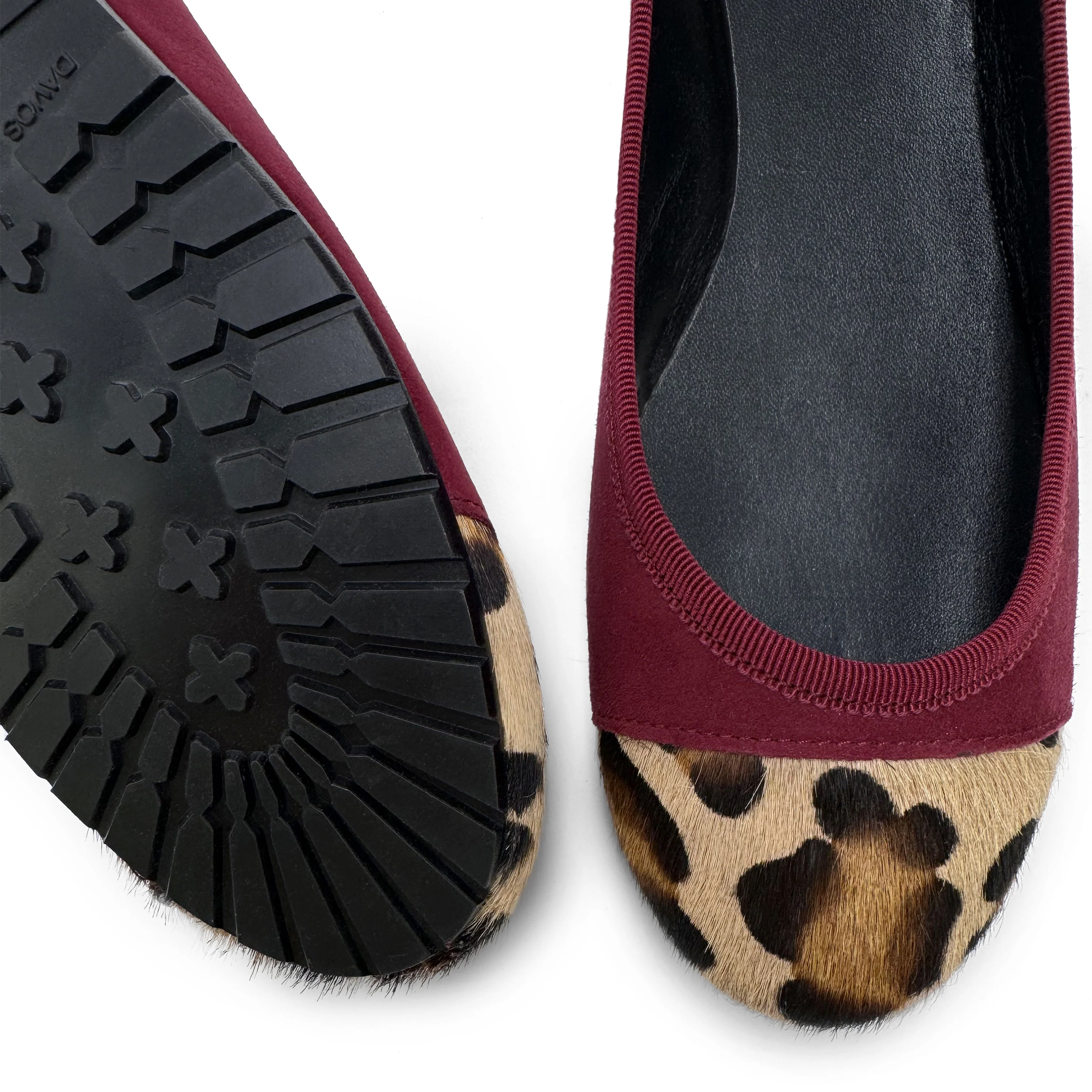 Burgundy suede ballet flats with animal print toe - Image 3