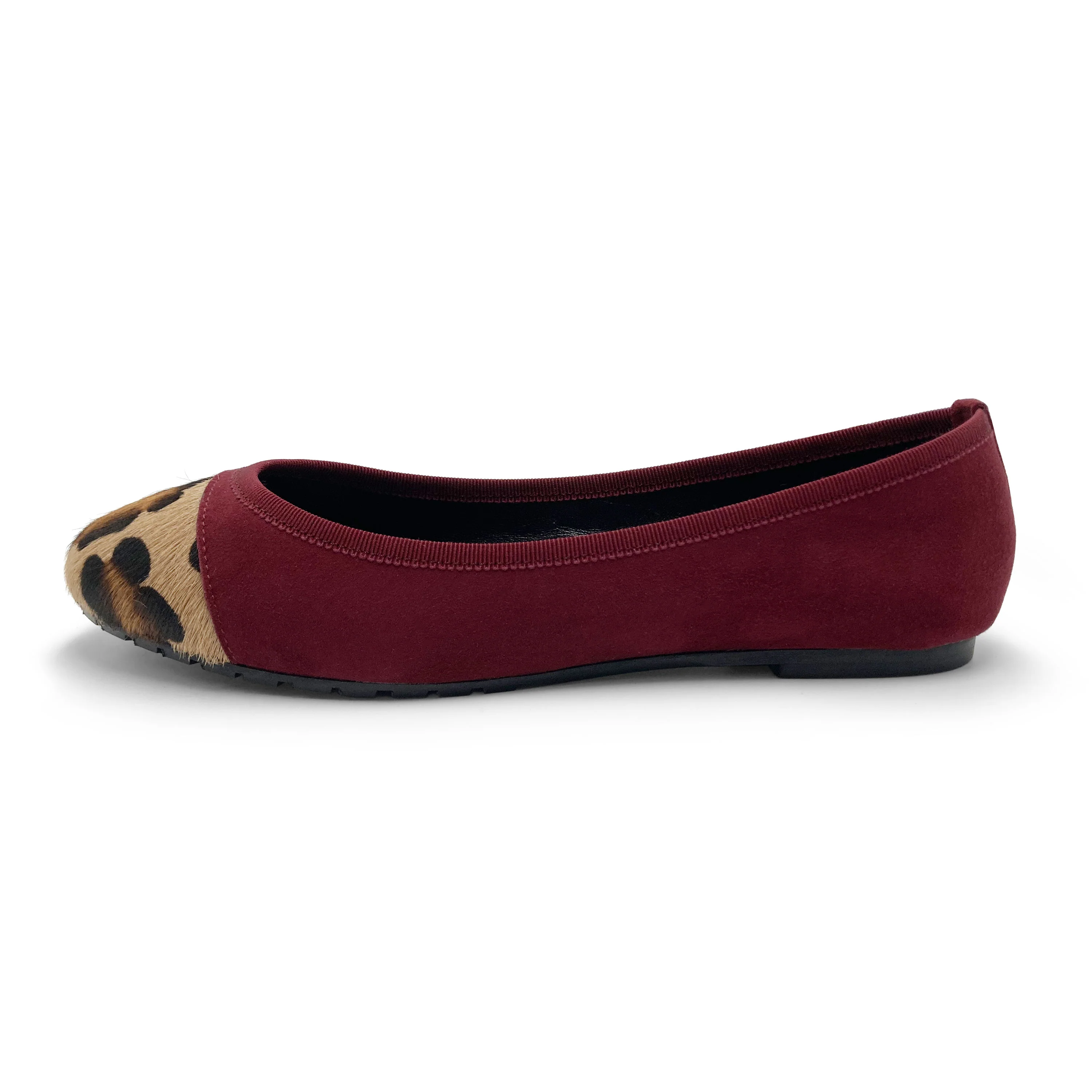 Burgundy suede ballet flats with animal print toe - Image 4