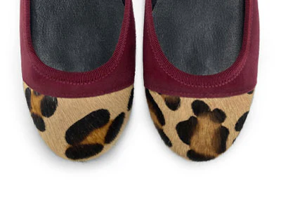 Burgundy suede ballet flats with animal print toe - Image 5