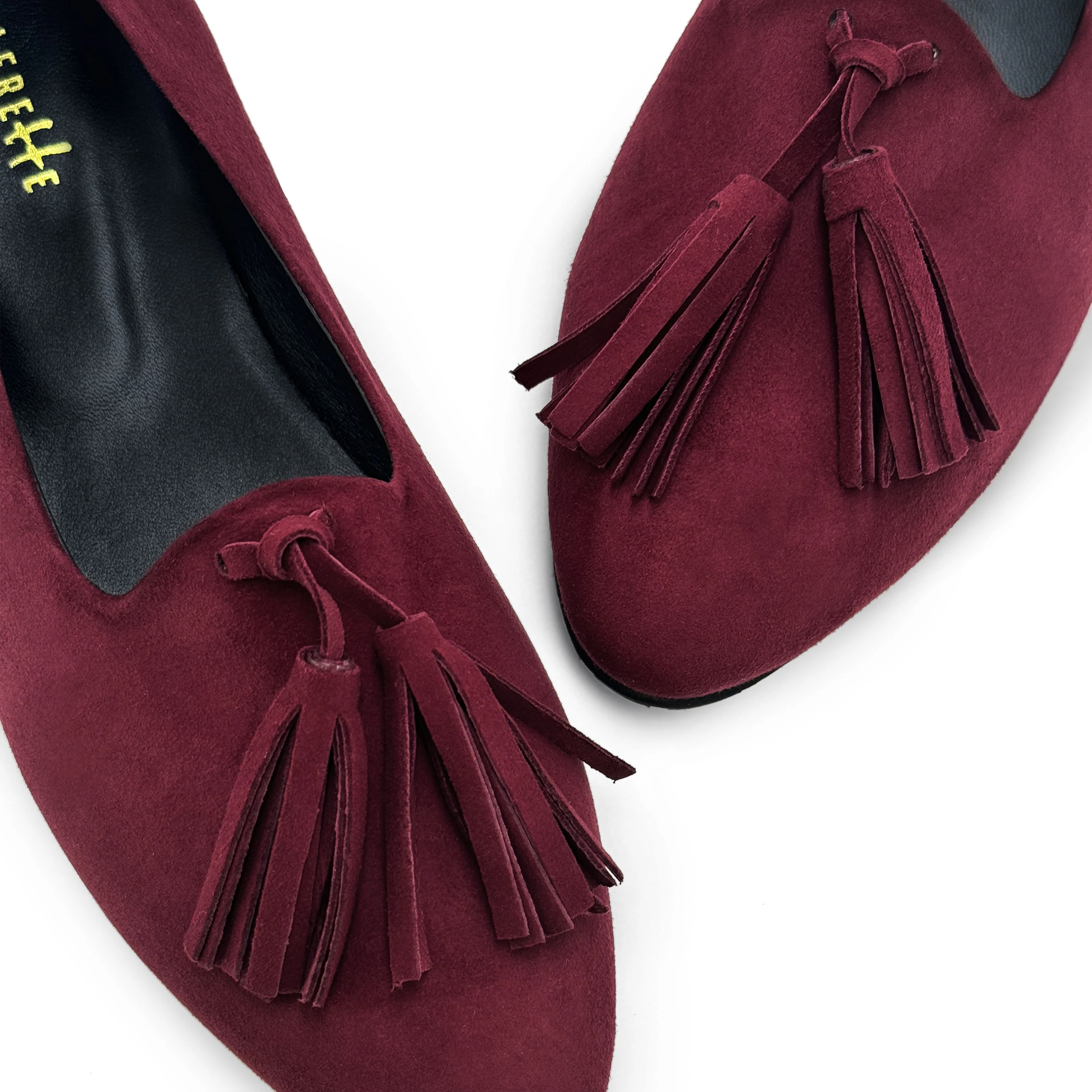 Burgundy suede women moccasins with tassels - Image 4