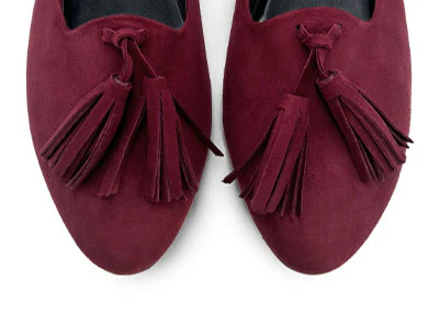 Burgundy suede women moccasins with tassels - Image 5