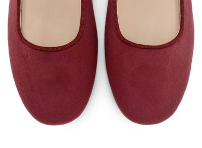 Burgundy velvet ballet flats with strap - Image 5