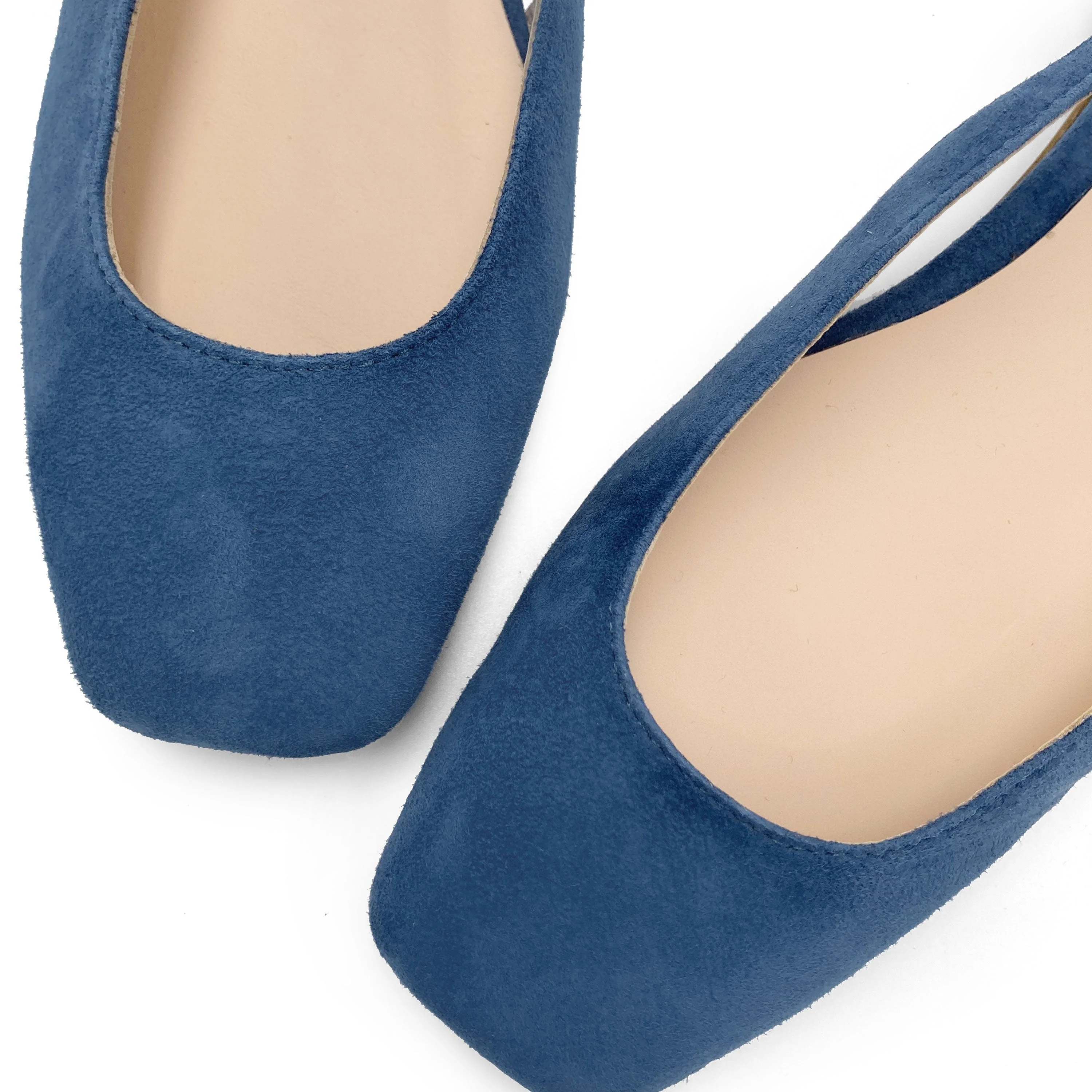 Cerulean blue suede square toe slingback ballet flats - Image 4