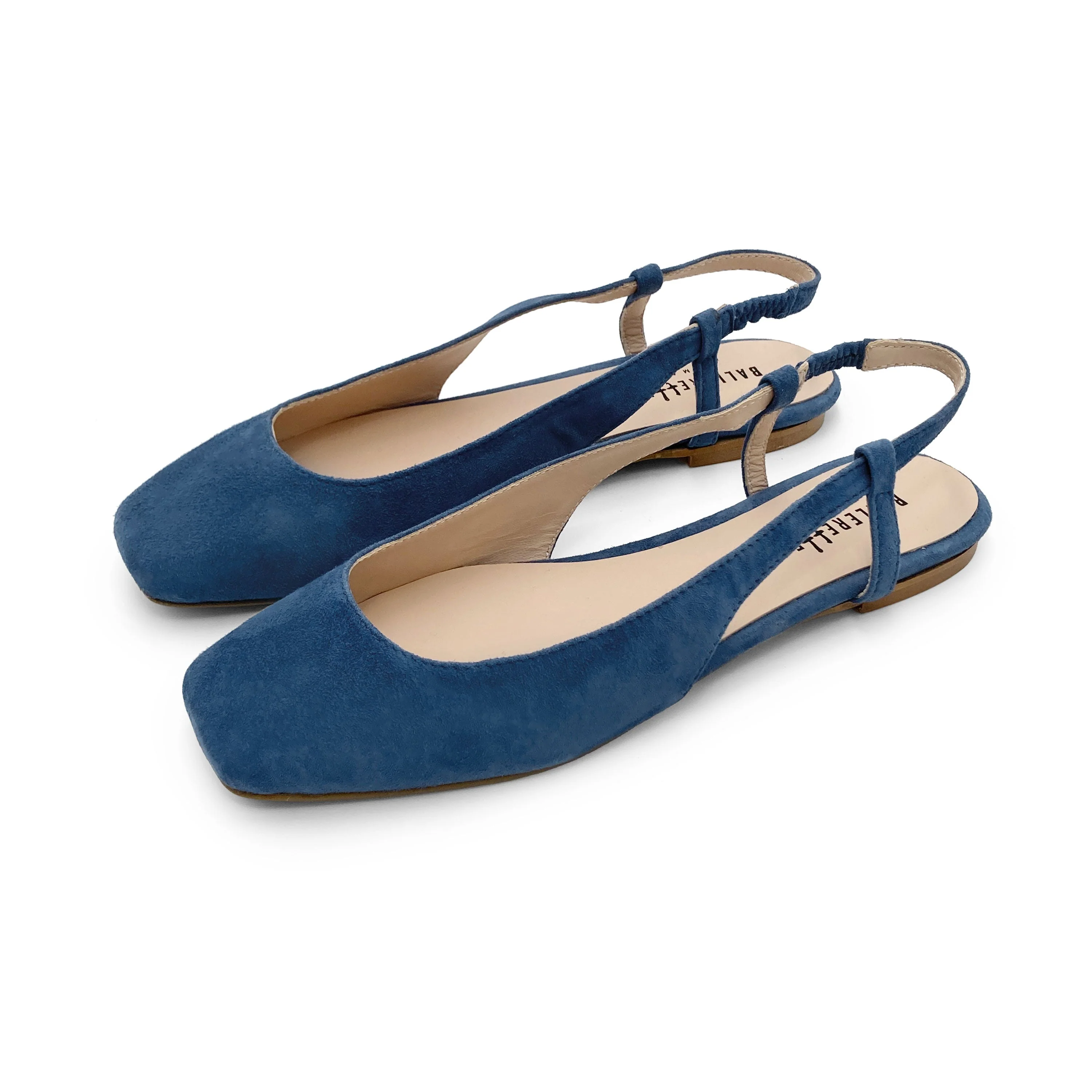 Cerulean blue suede square toe slingback ballet flats - Image 5
