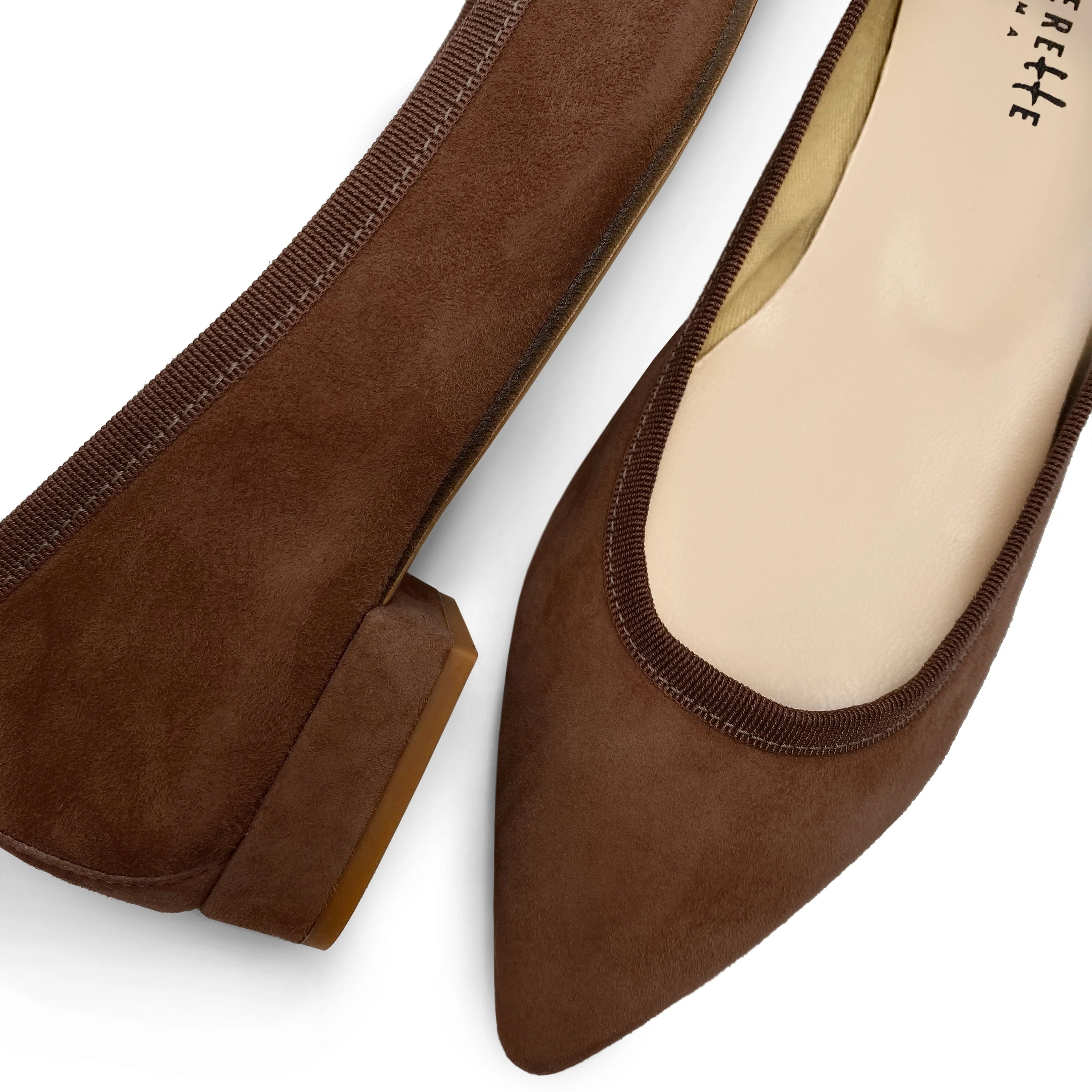 Coffee brown suede pointed ballet flats - Image 3