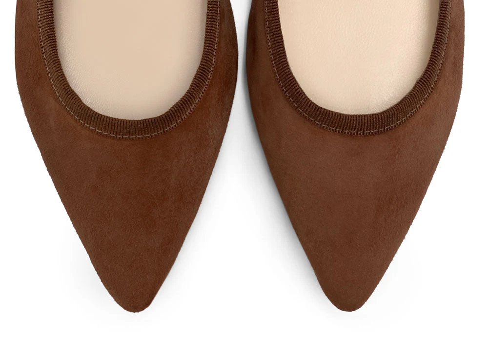 Coffee brown suede pointed ballet flats - Image 5