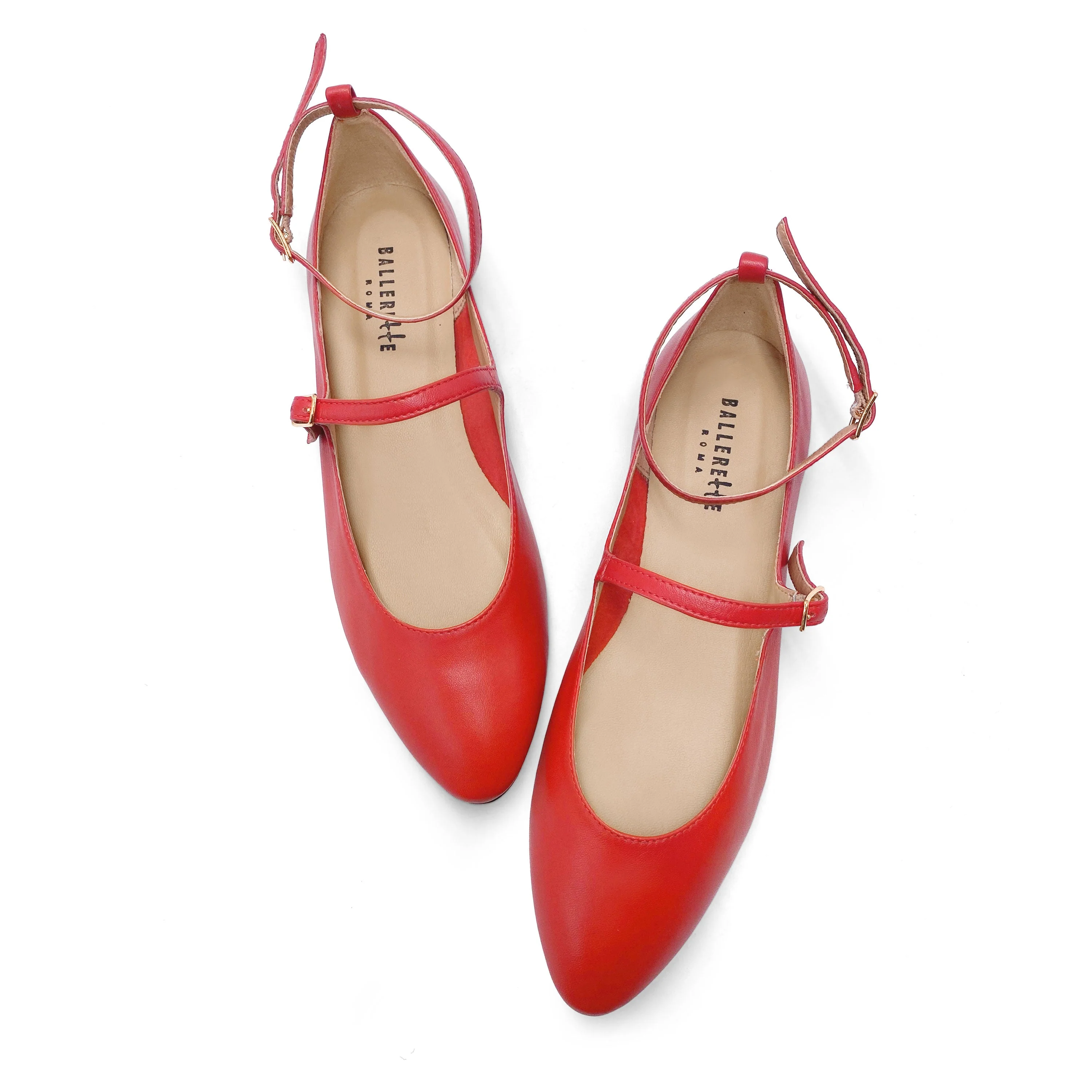 Coral red Mary Jane ballet flats with straps - Image 2