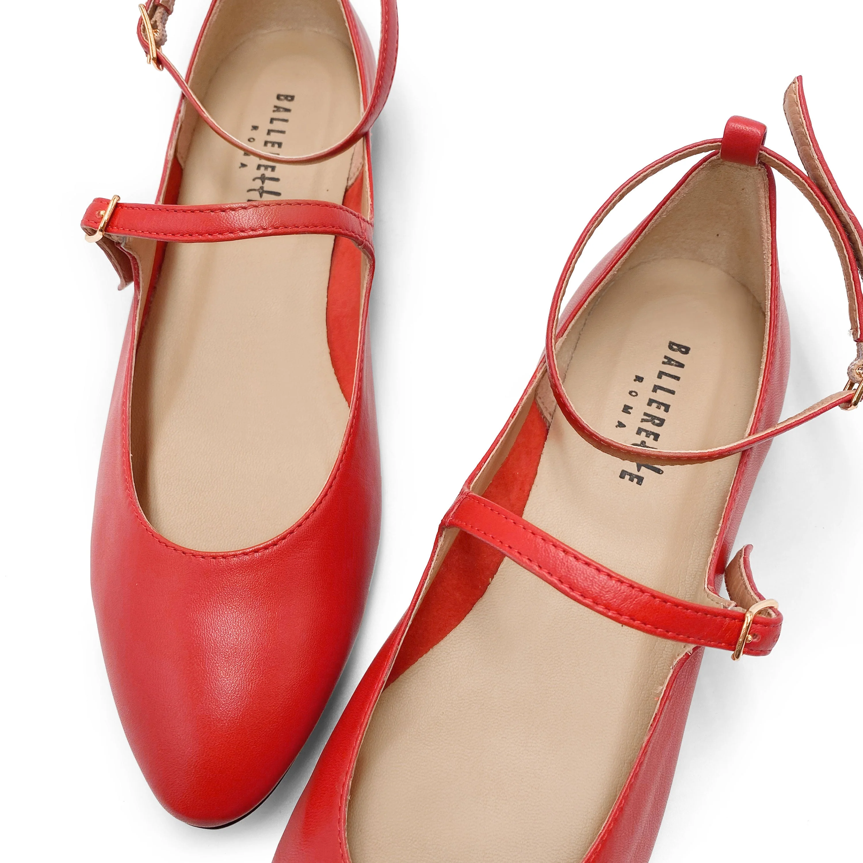 Coral red Mary Jane ballet flats with straps - Image 3