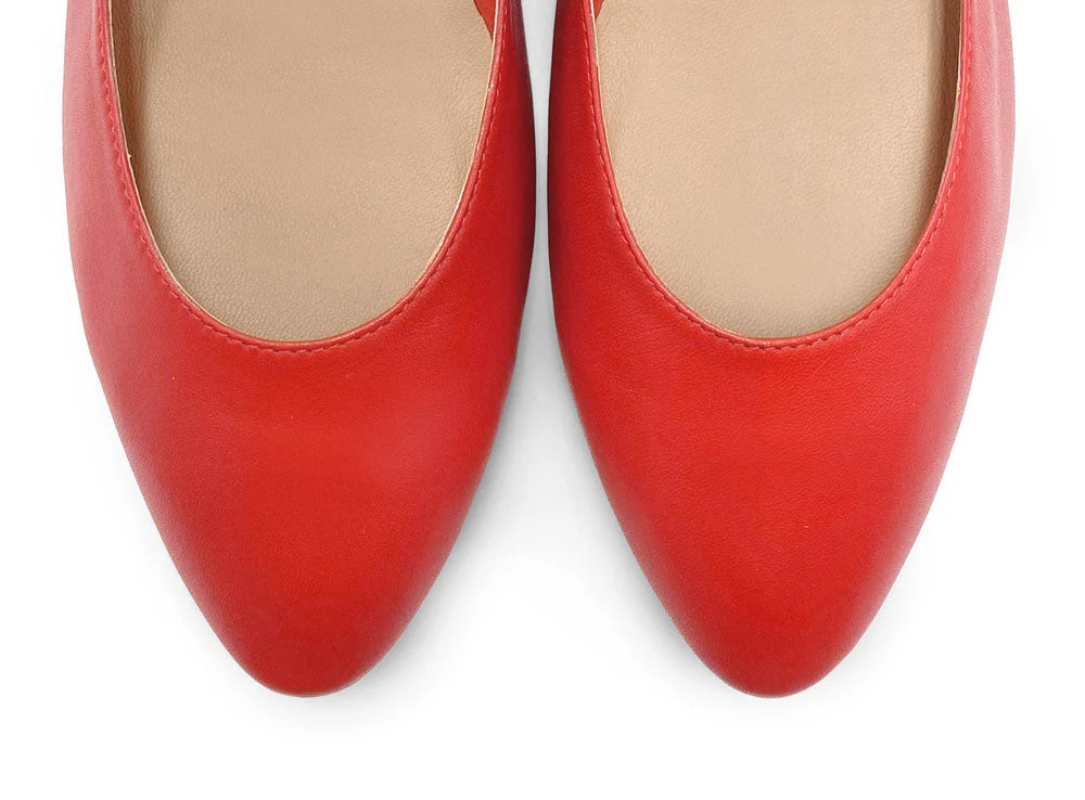 Coral red Mary Jane ballet flats with straps - Image 5