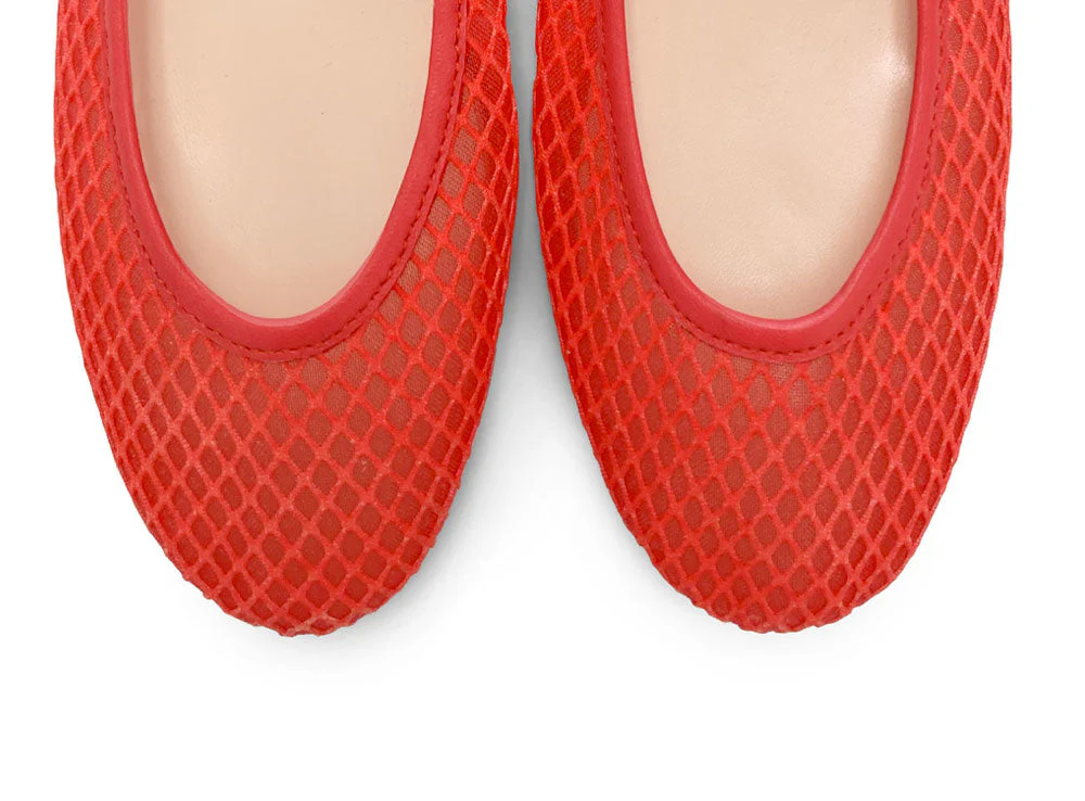 Coral red transparent mesh ballet flats in eco recycled fabric - Image 5