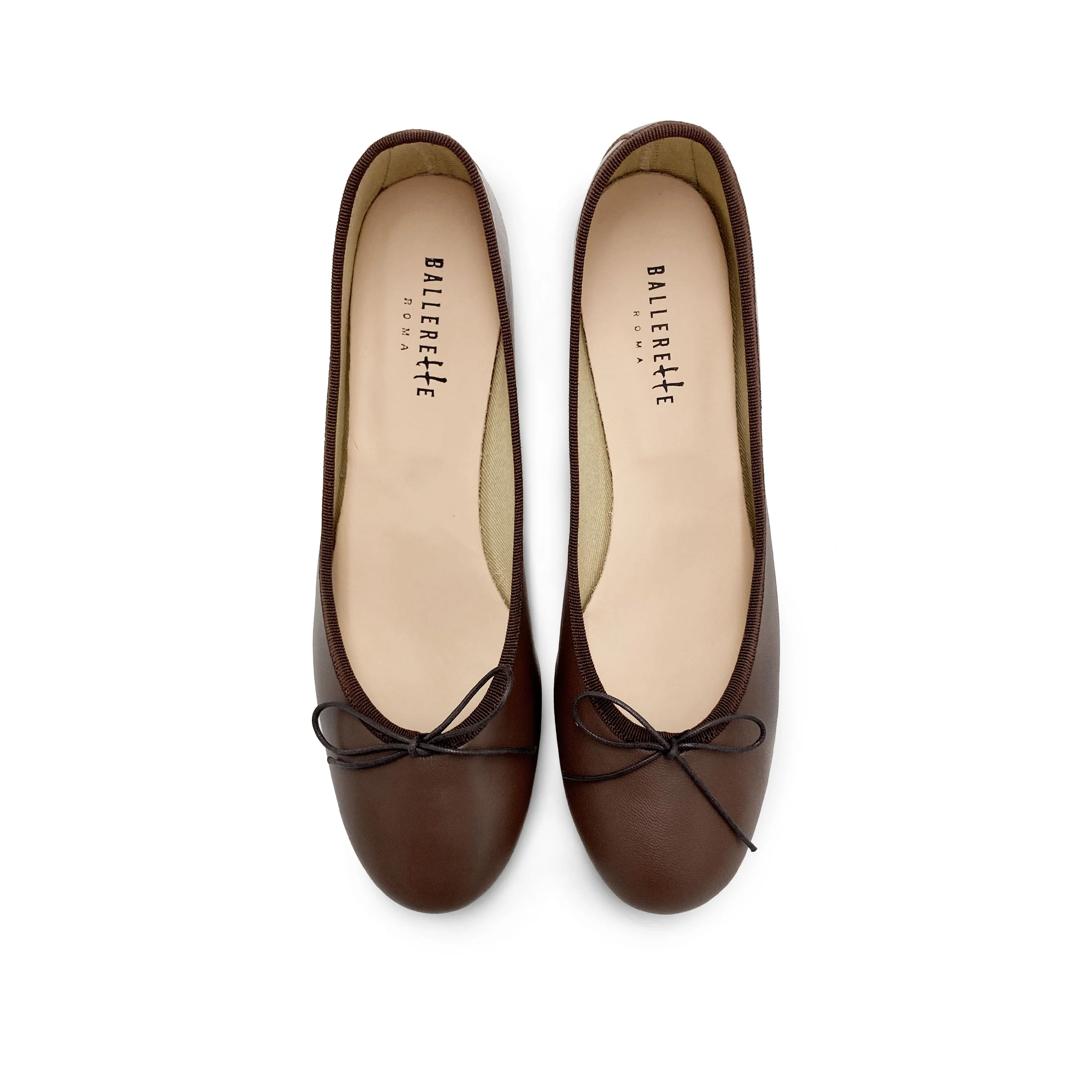Dark brown leather ballet flats with heel - Image 2