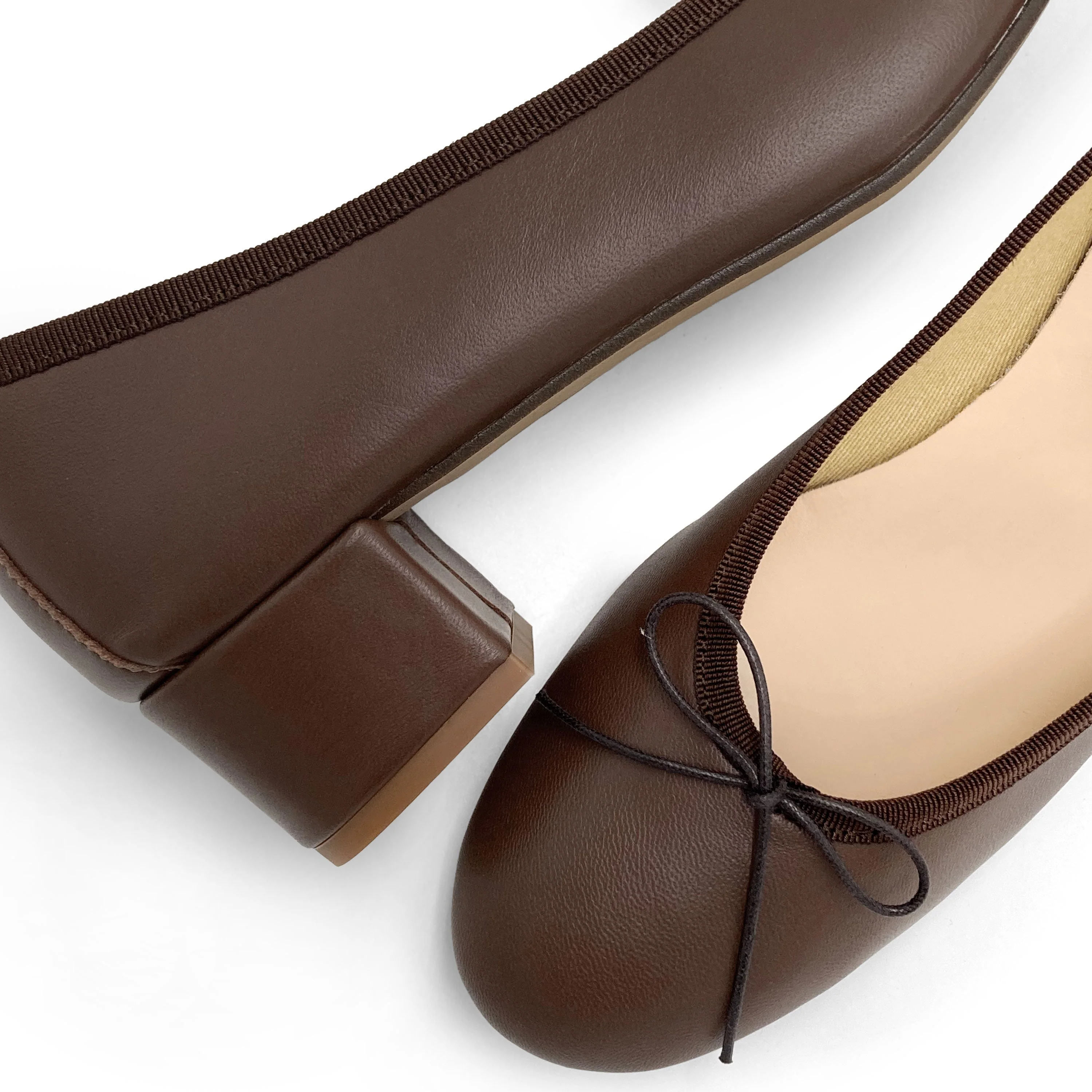 Dark brown leather ballet flats with heel - Image 3
