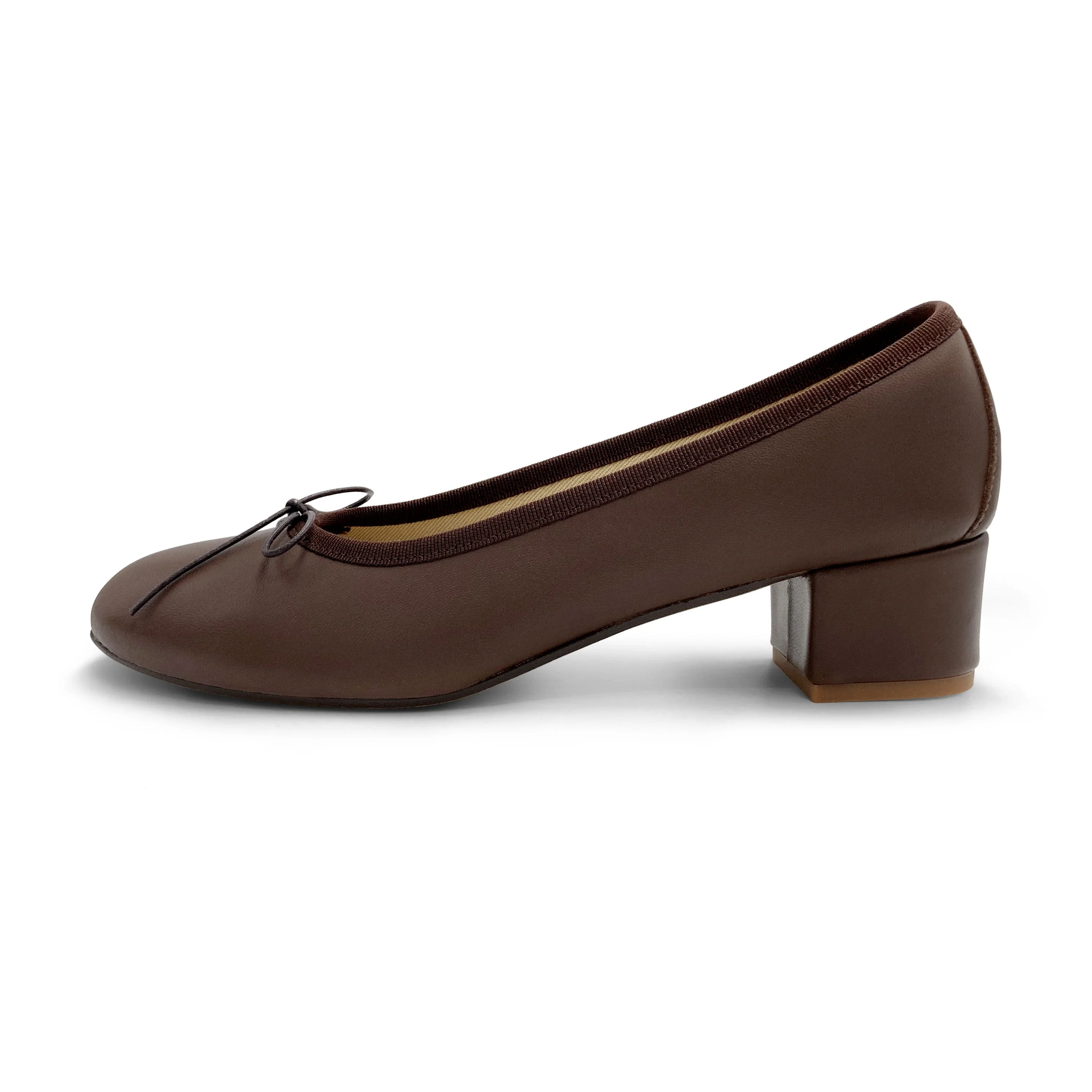 Dark brown leather ballet flats with heel - Image 4