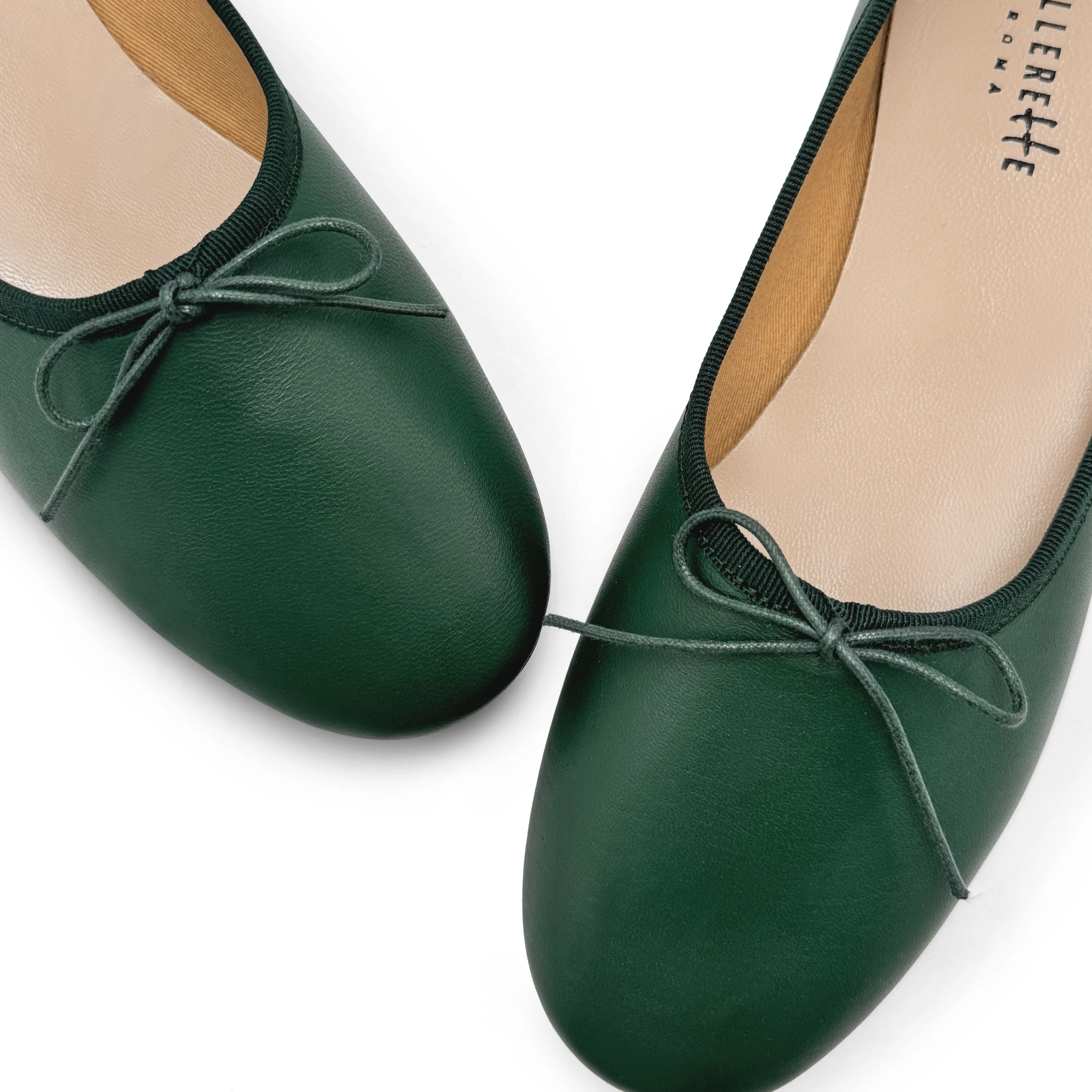 Dark green leather high-vamp "glove shoes" ballet flats - Image 3