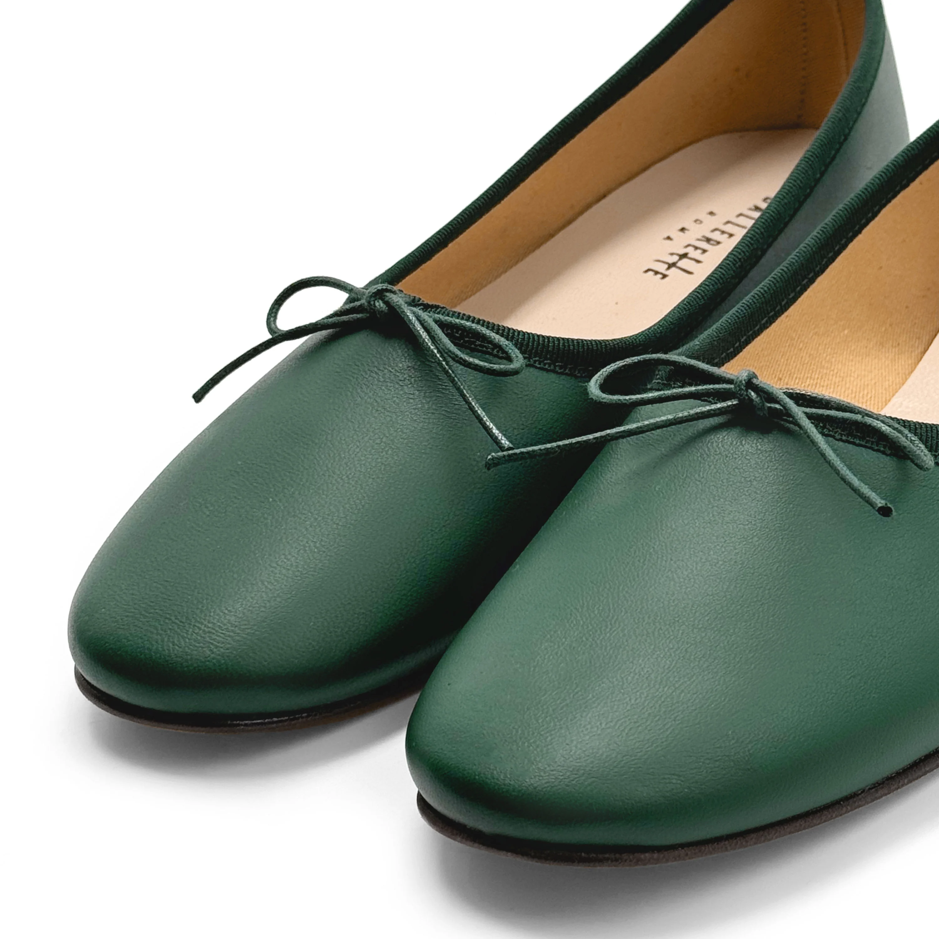 Dark green leather high-vamp "glove shoes" ballet flats - Image 4