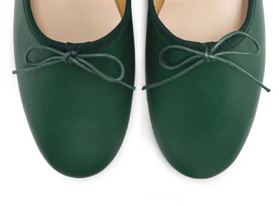 Dark green leather high-vamp "glove shoes" ballet flats - Image 5
