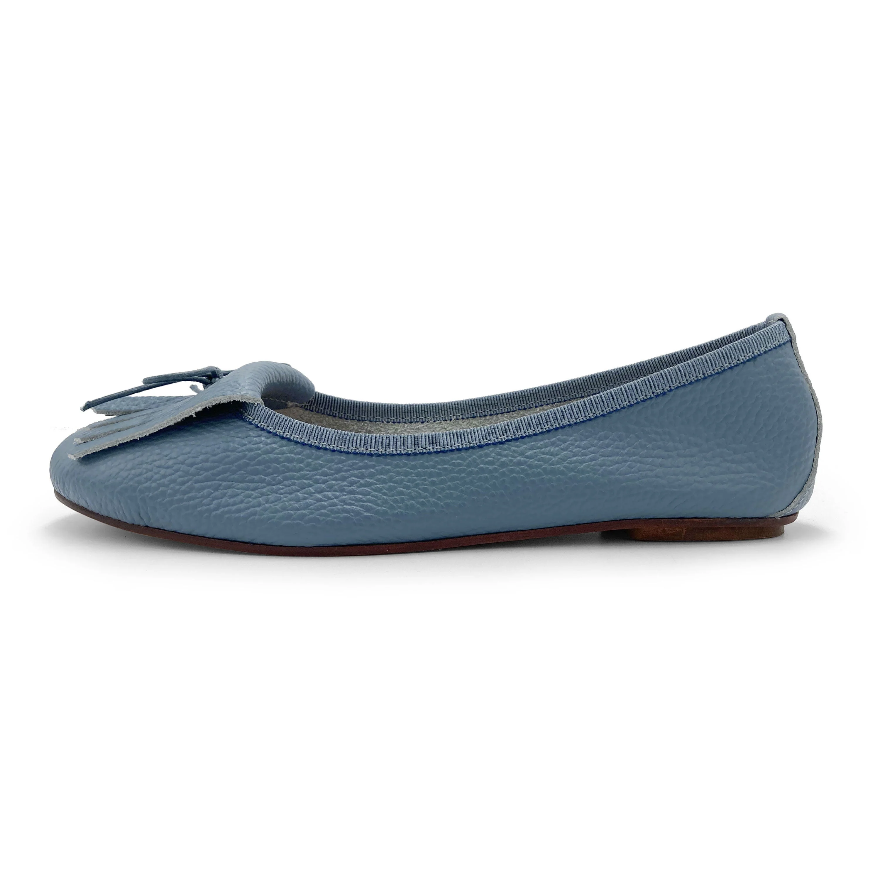 Denim-blue leather moccasins with fringes - Image 4