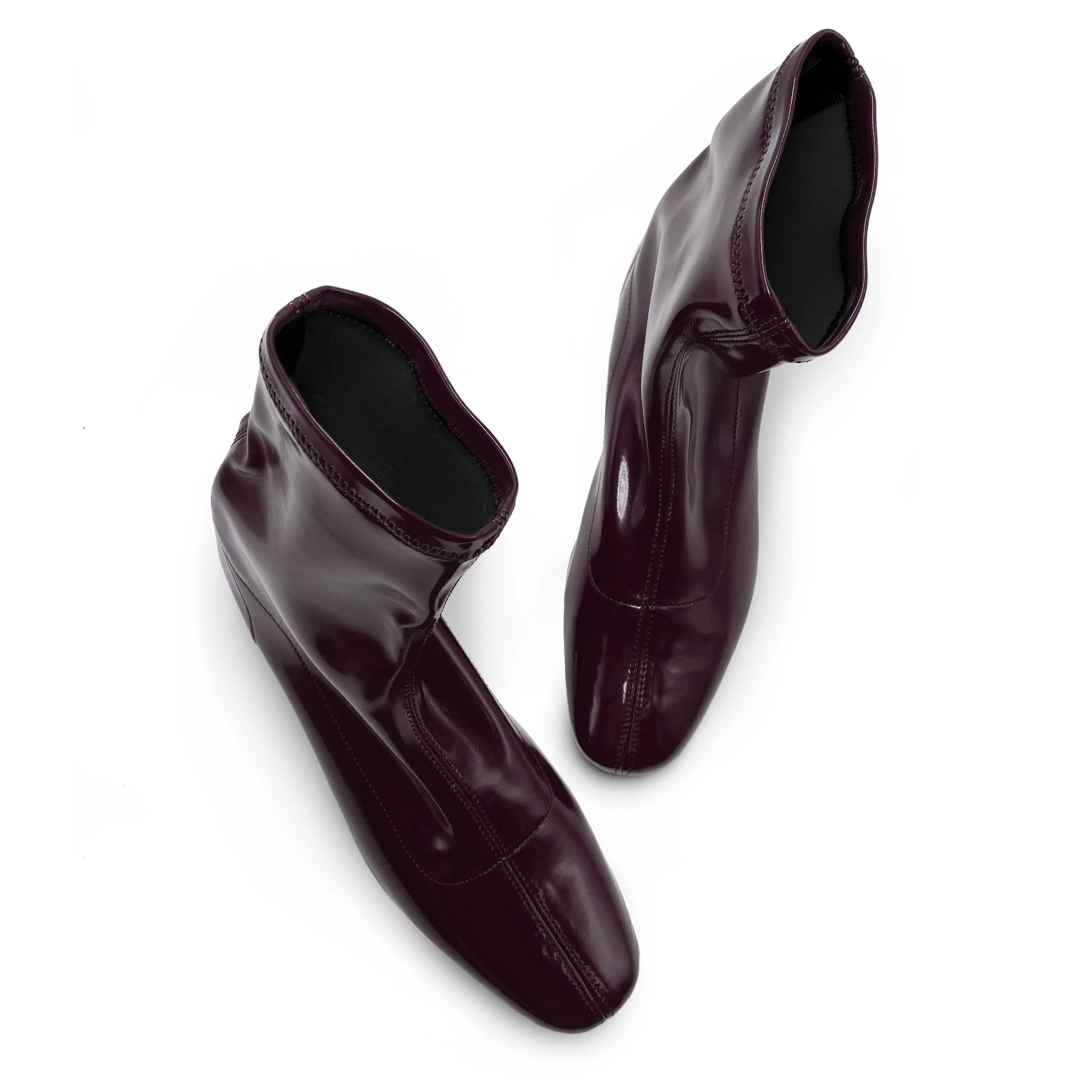 Eggplant patent ankle boots with stretch sock fit - Image 2