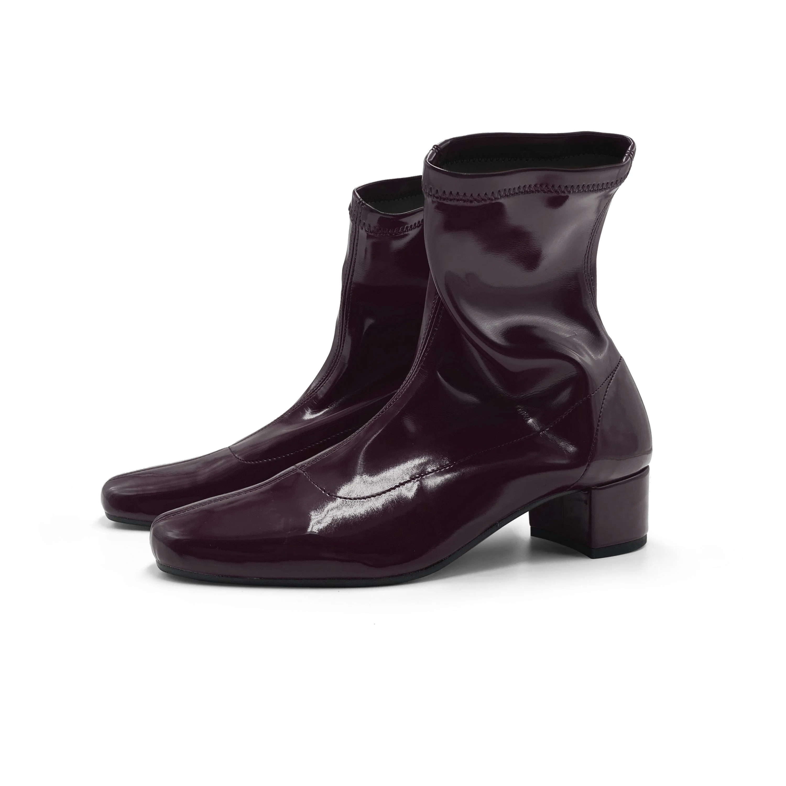 Eggplant patent ankle boots with stretch sock fit - Image 4