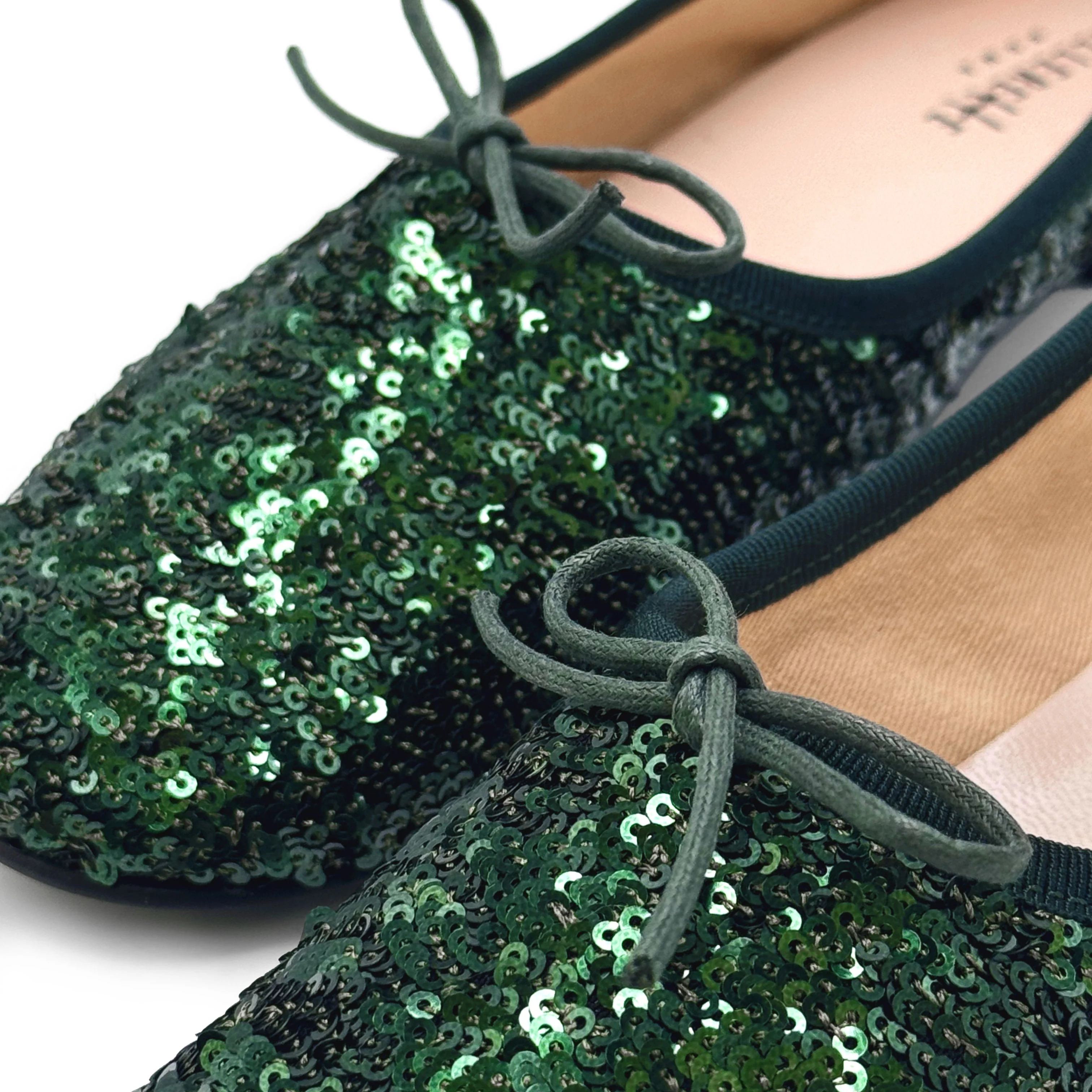 Emerald green sequin high-vamp ballet flats - Image 3