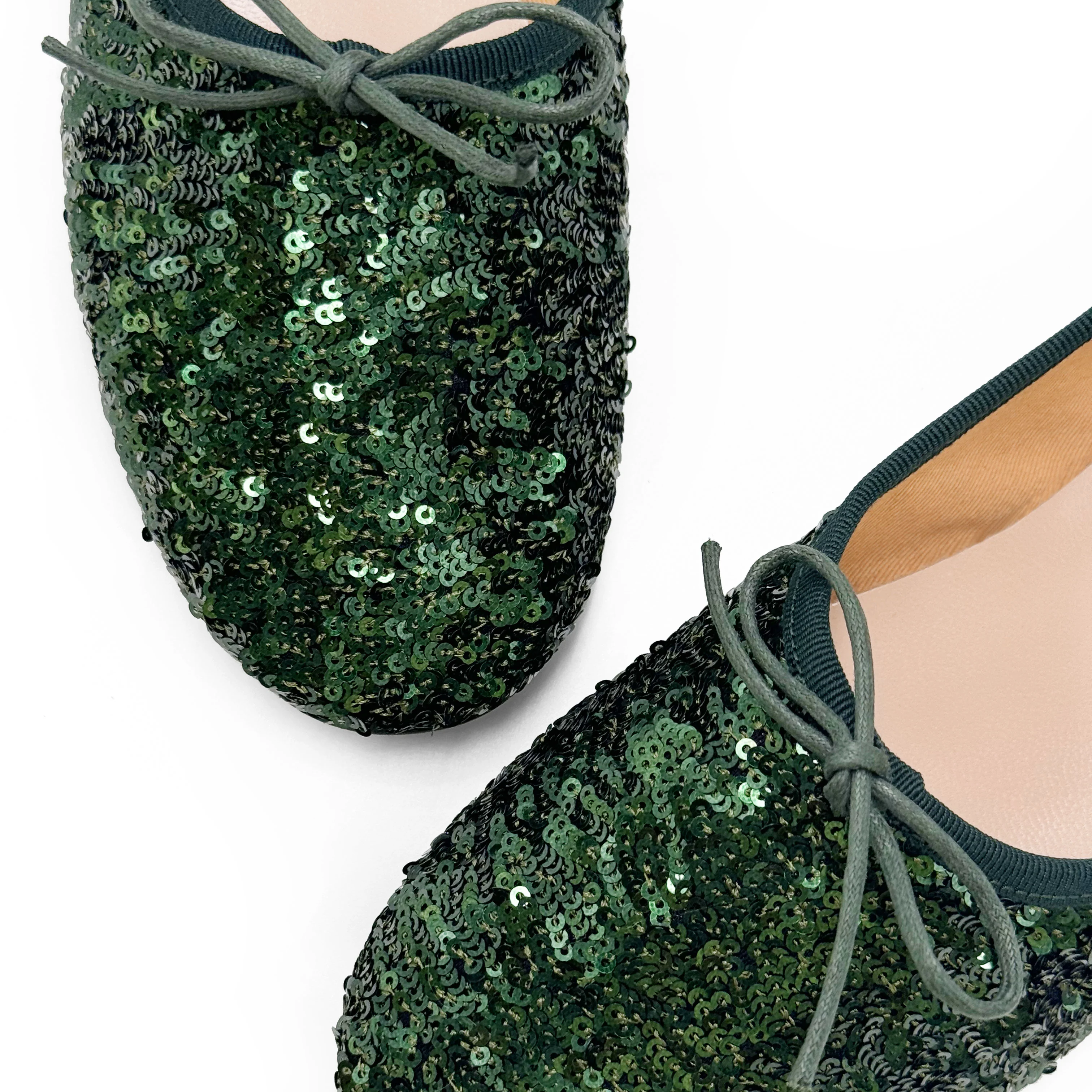 Emerald green sequin high-vamp ballet flats - Image 4