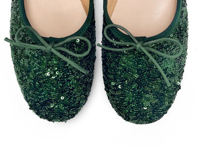 Emerald green sequin high-vamp ballet flats - Image 5