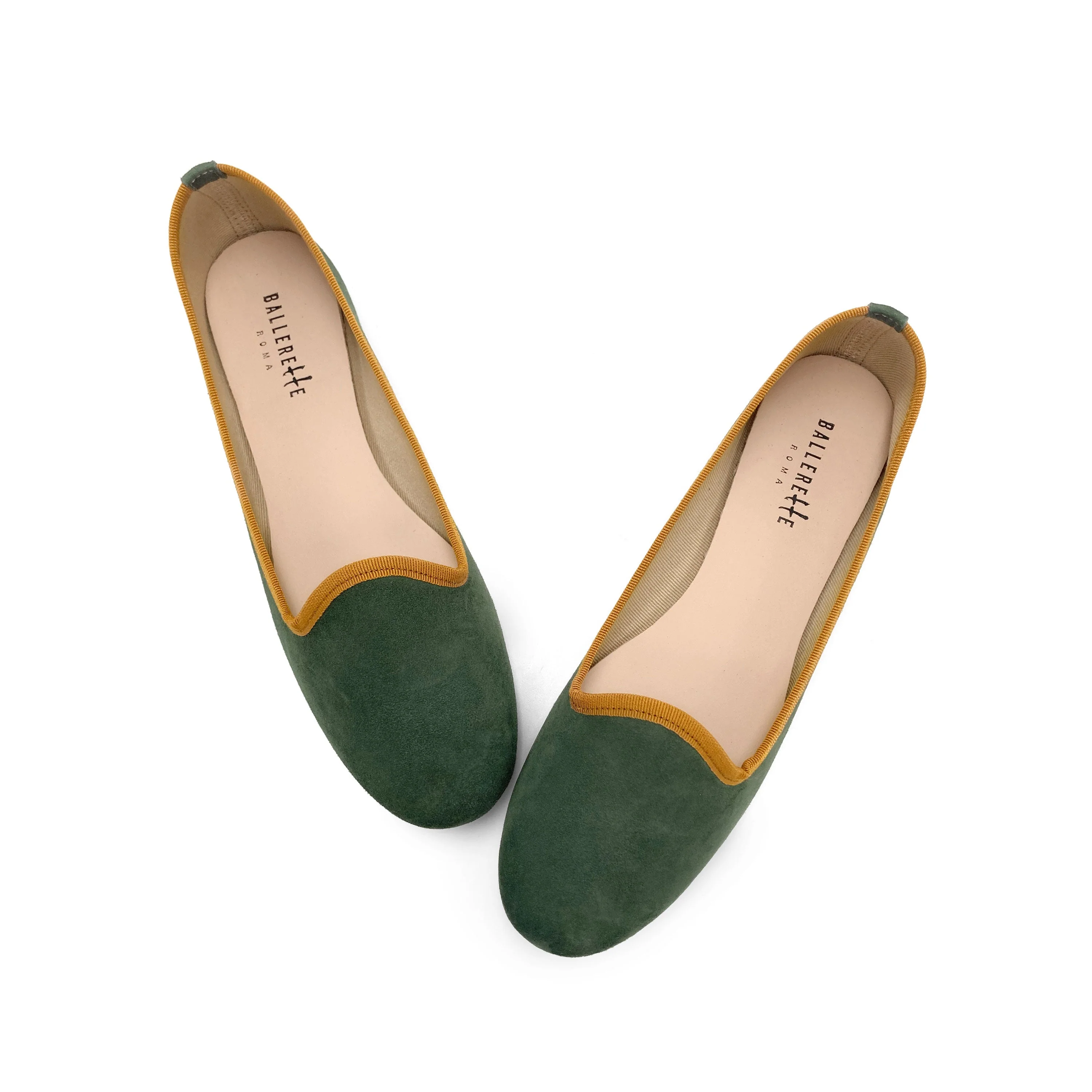 Forest green suede loafers with amber yellow details - Image 2