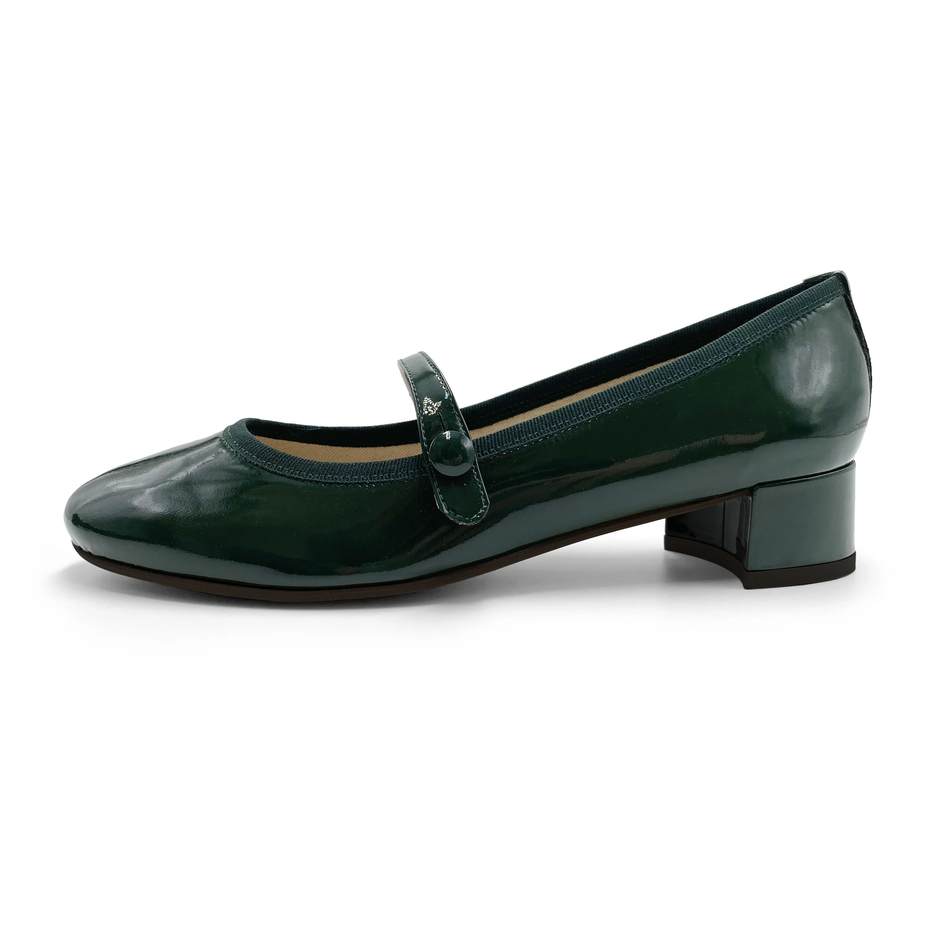 Green patent leather ballet flats with strap and heel - Image 4