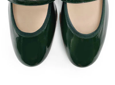 Green patent leather ballet flats with strap and heel - Image 5