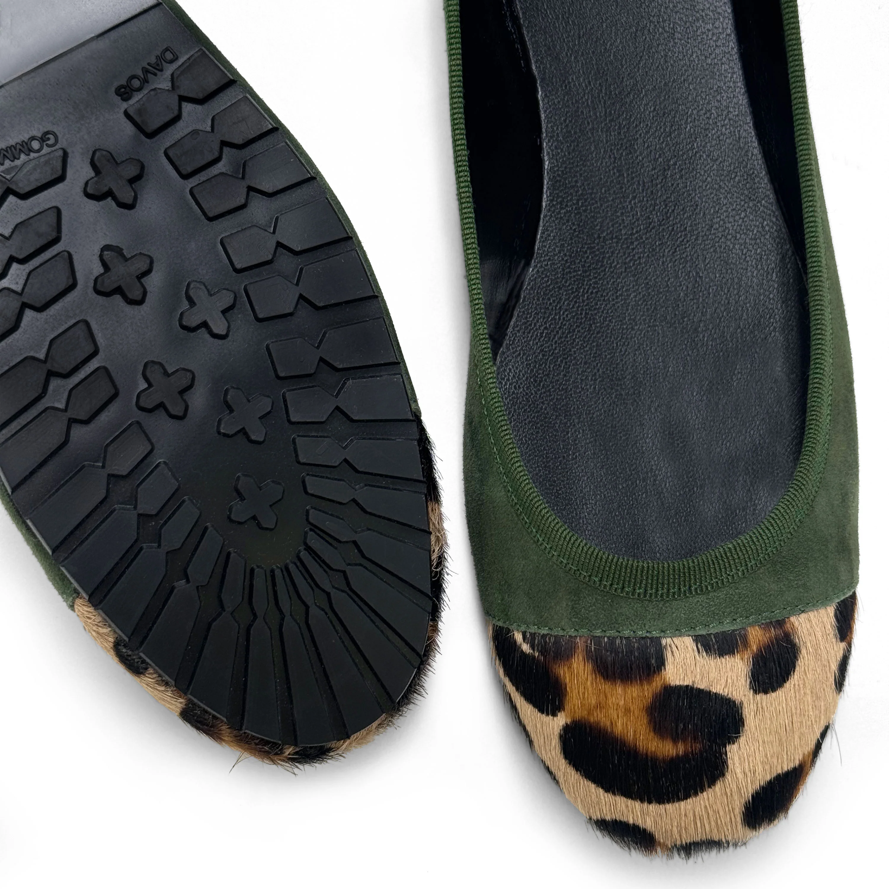 Green suede ballet flats with animal print toe - Image 3