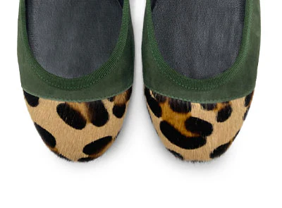 Green suede ballet flats with animal print toe - Image 5