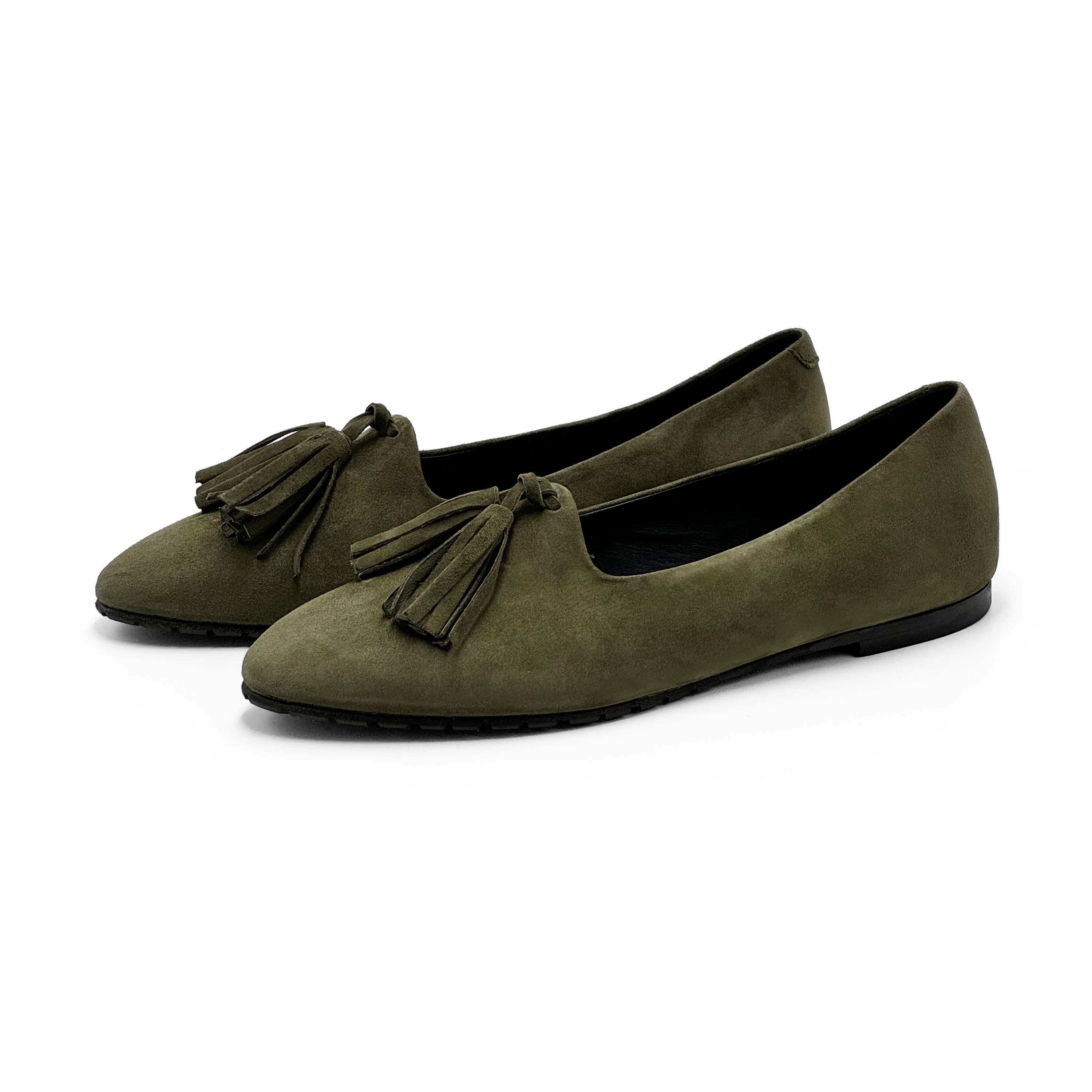 Green suede women moccasins with tassels - Image 2