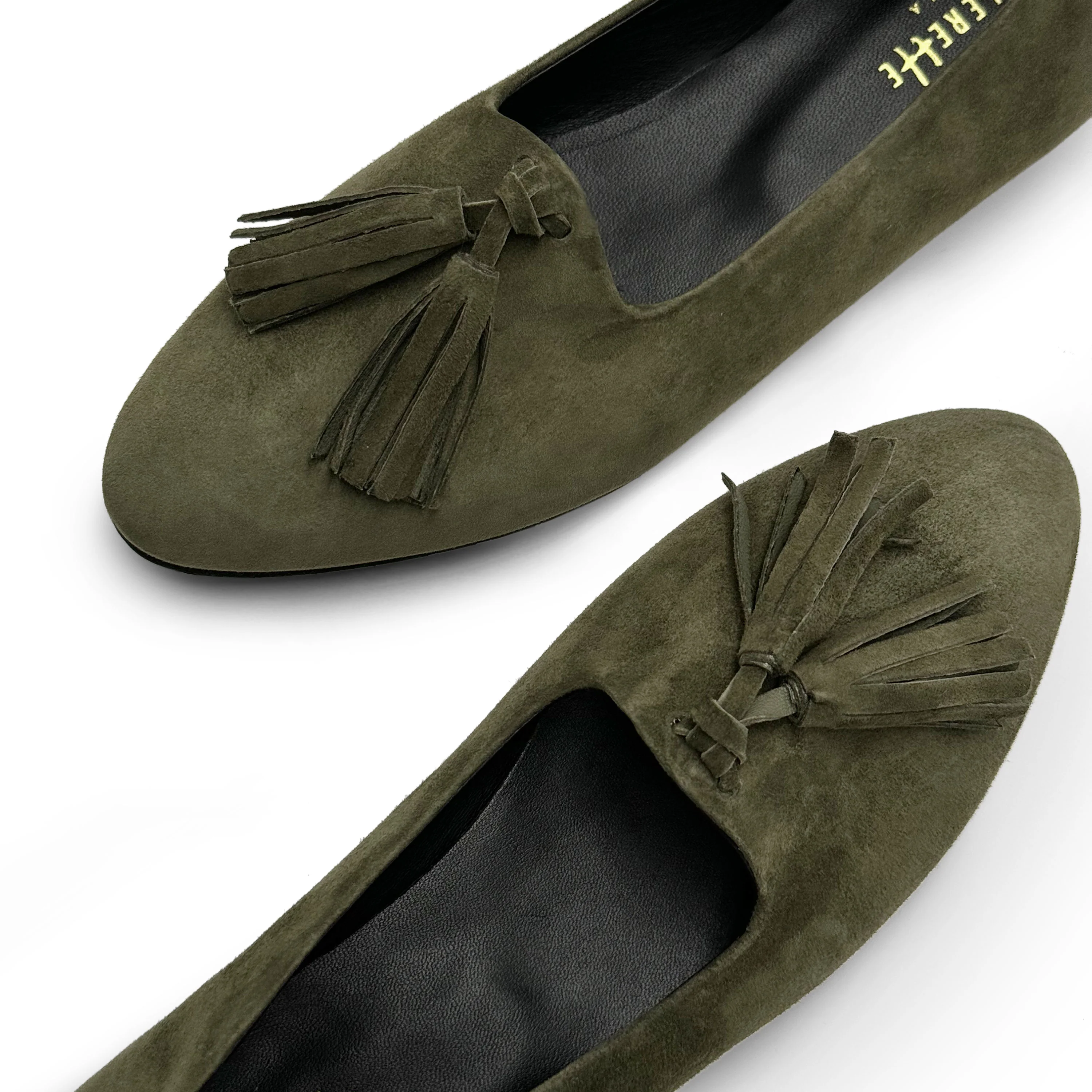 Green suede women moccasins with tassels - Image 4
