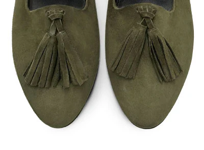 Green suede women moccasins with tassels - Image 5
