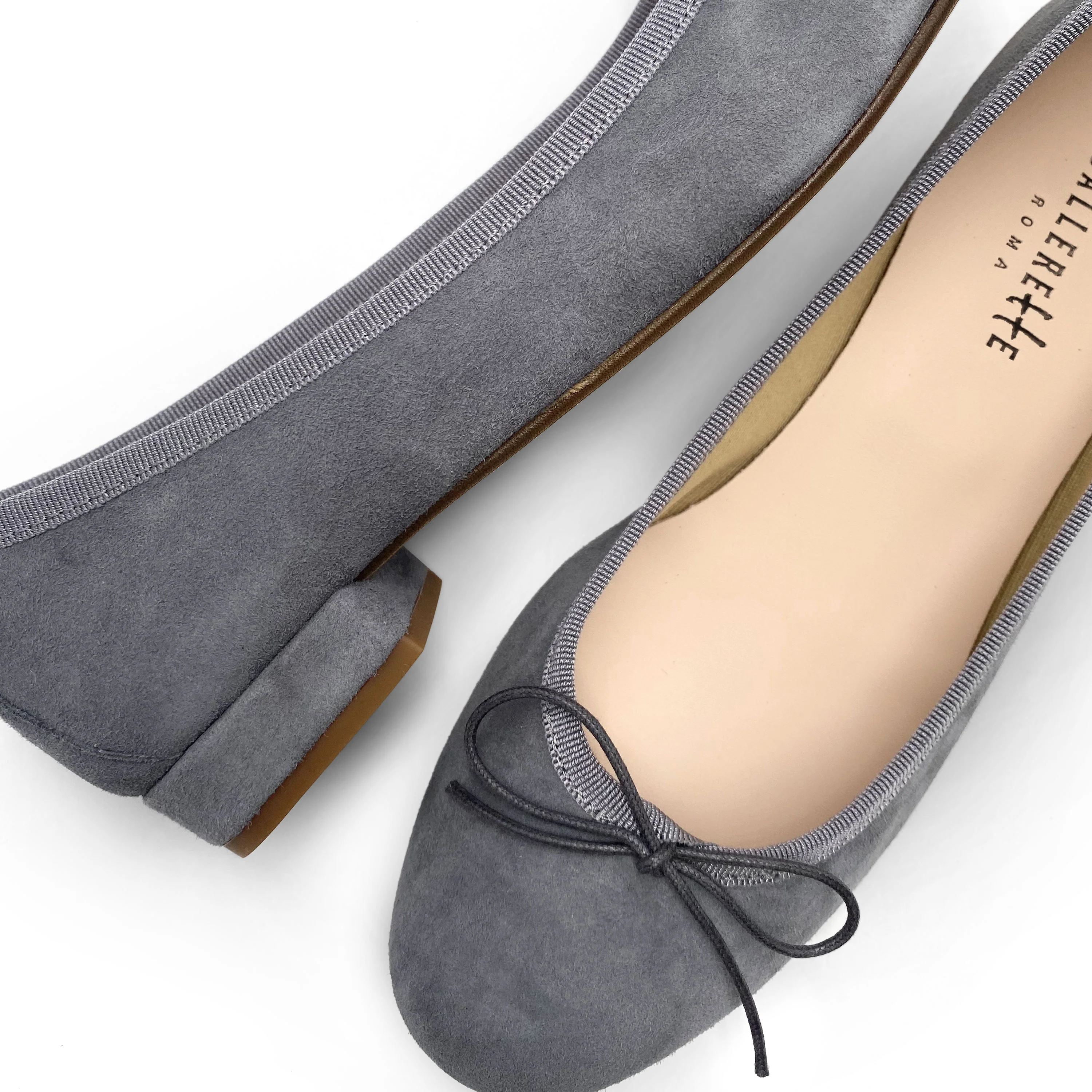 Grey suede medium heel ballet flats - Image 4
