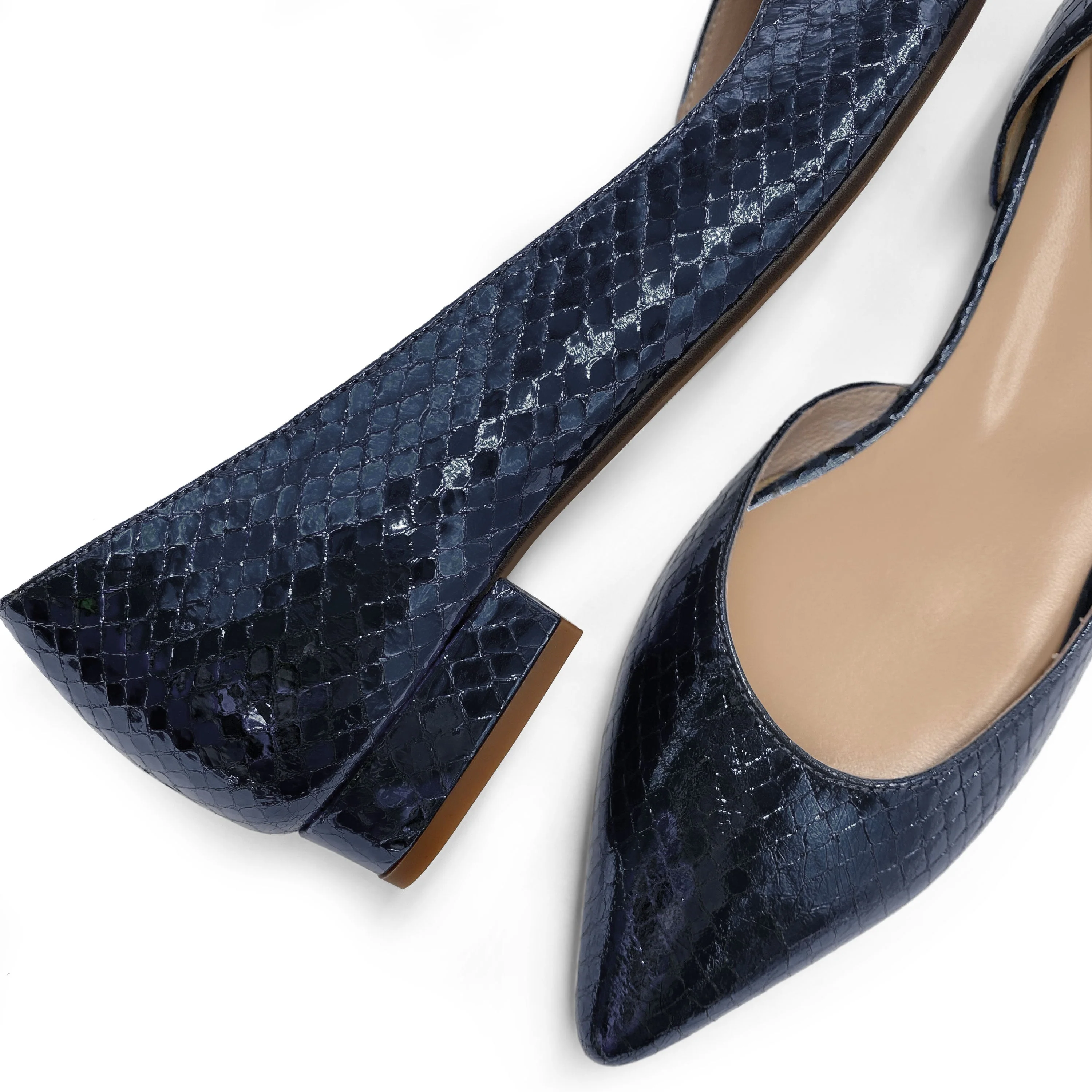 Half d'Orsay Blue Metallic Leather Ballet Flats - Image 3