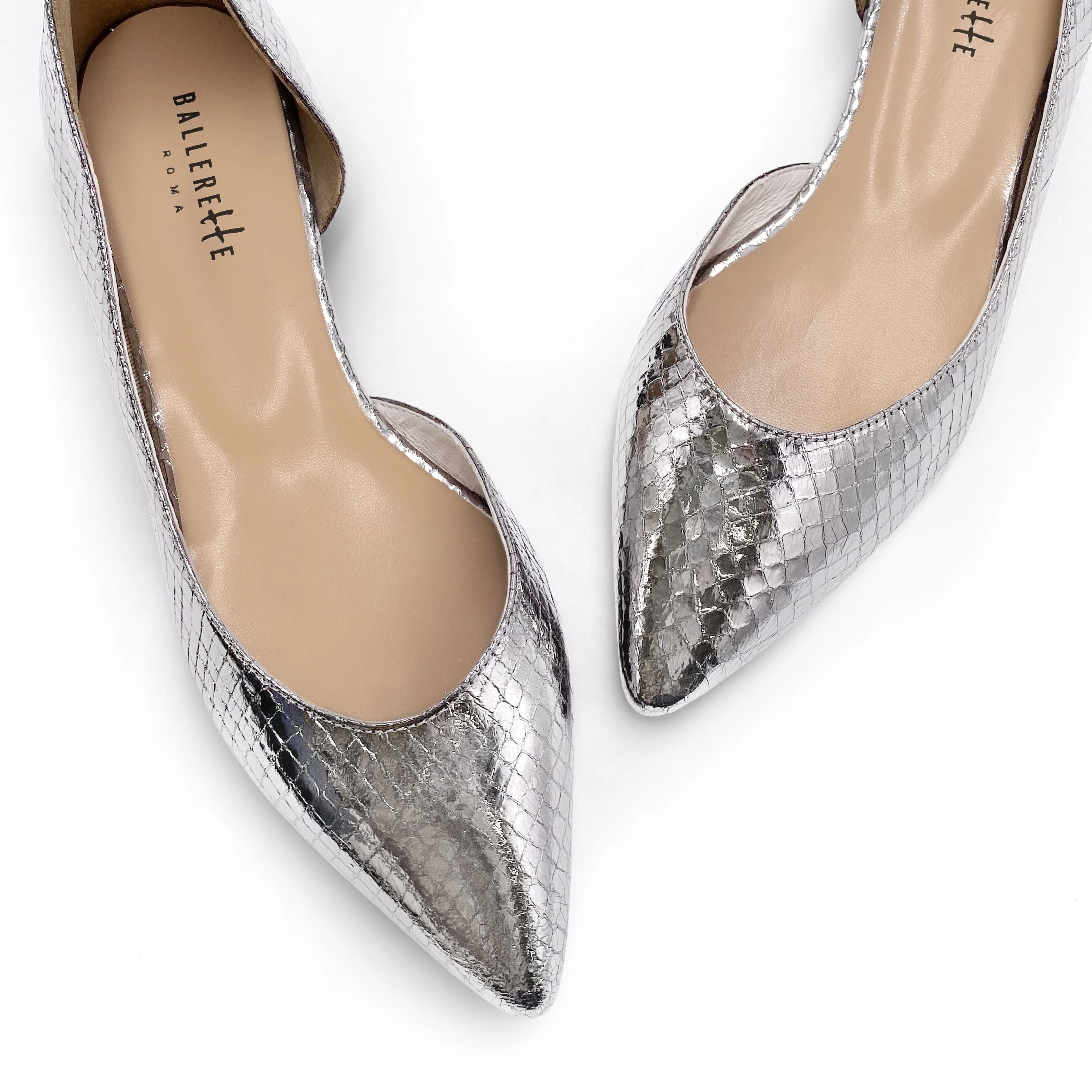 Half d'Orsay silver metallic leather ballet flats - Image 4