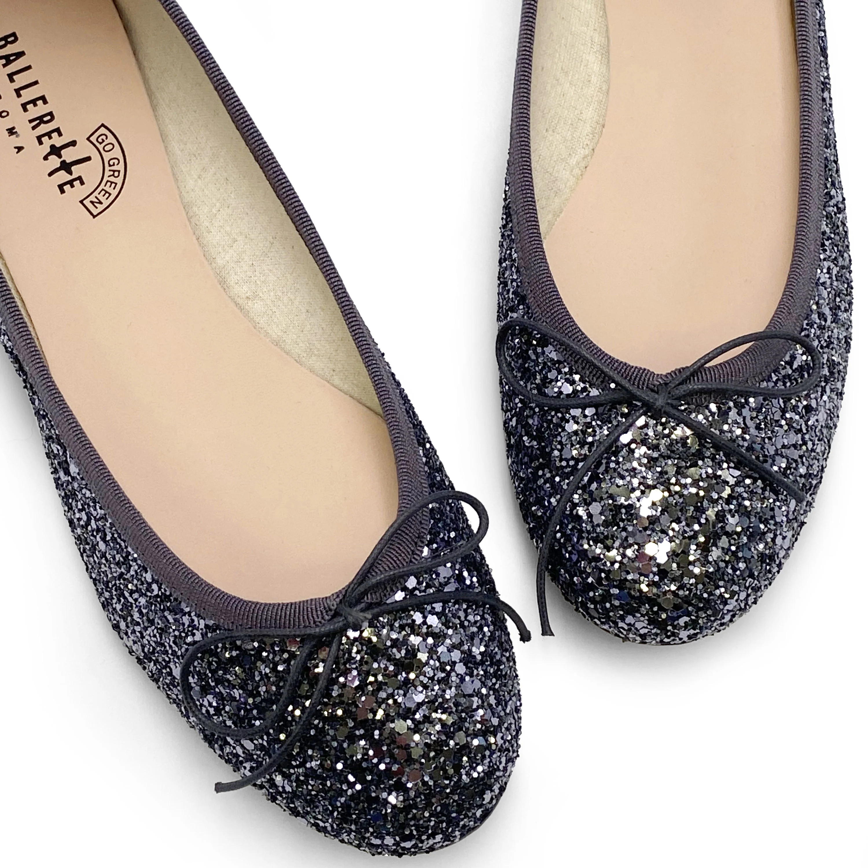 TT GO GREEN Collection - Iron-colored glitter ballet flats in ECO fabric - Image 3