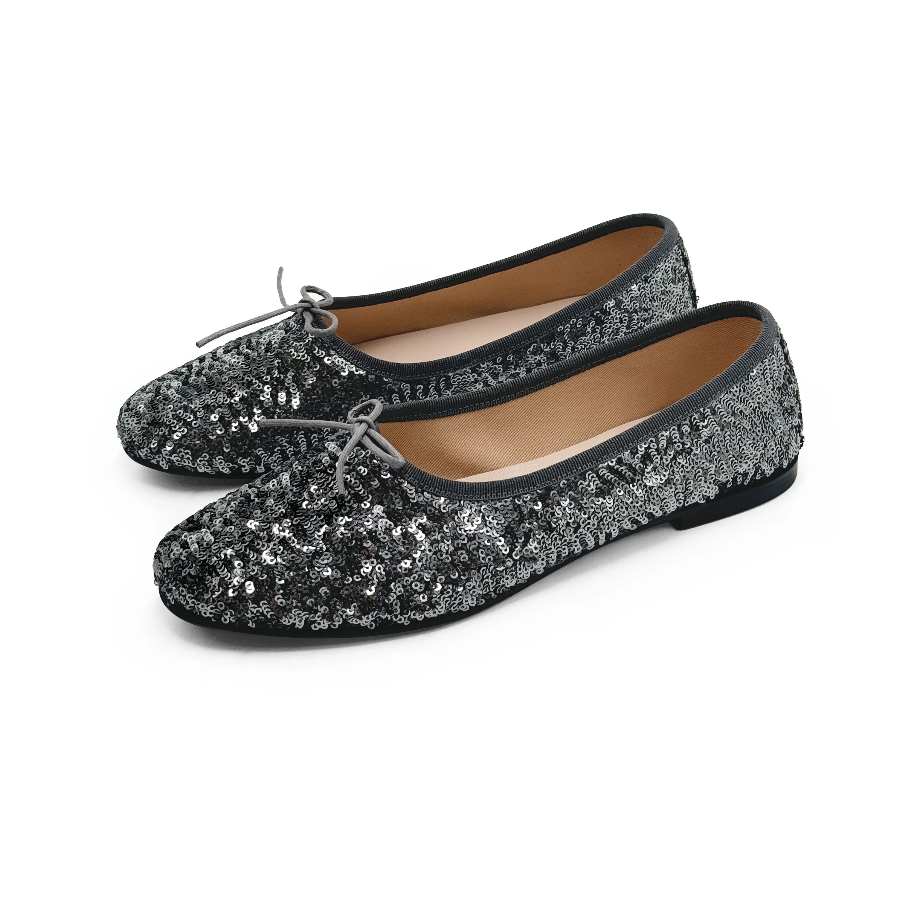 Iron grey sequin high-vamp ballet flats - Image 3