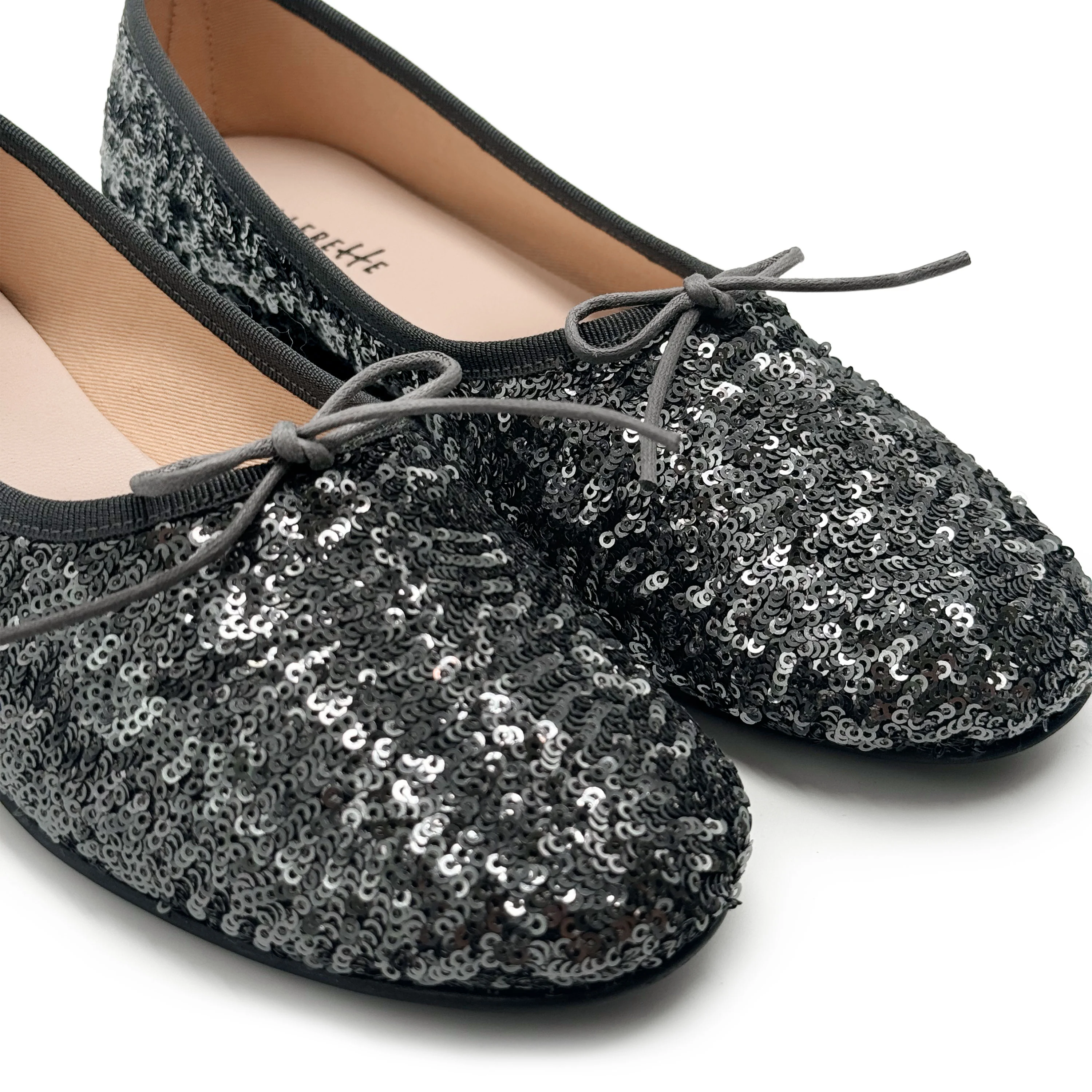 Iron grey sequin high-vamp ballet flats - Image 4