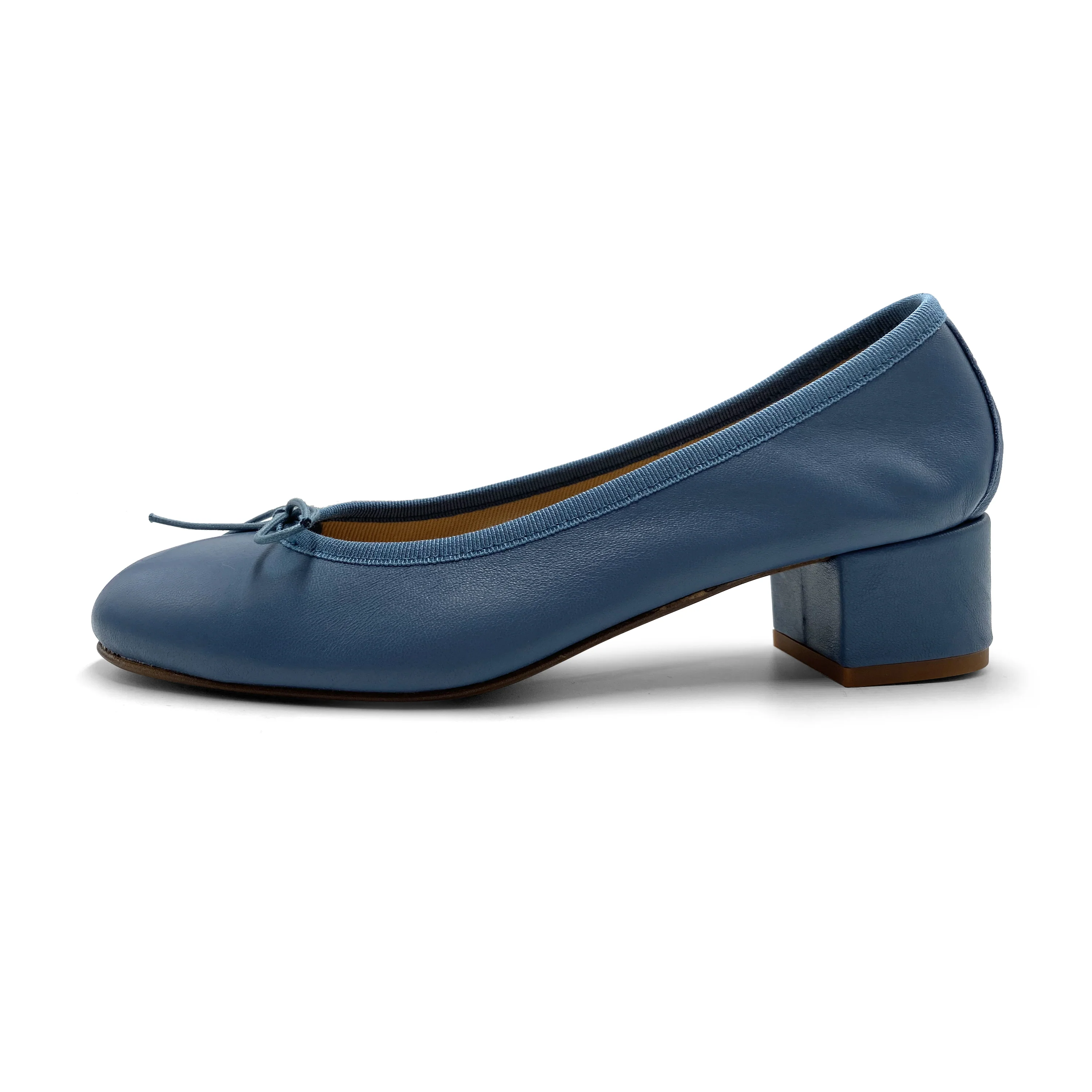 Light blue leather ballet flats with high heel - Image 4