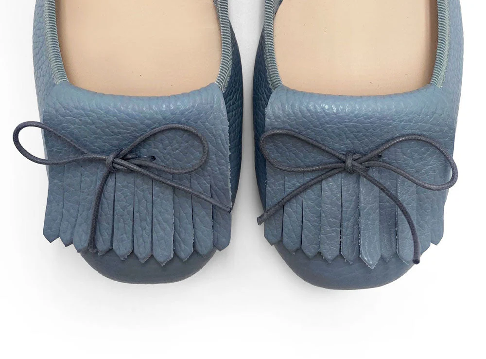 Light Blue Leather Moccasins with Fringes - Image 5